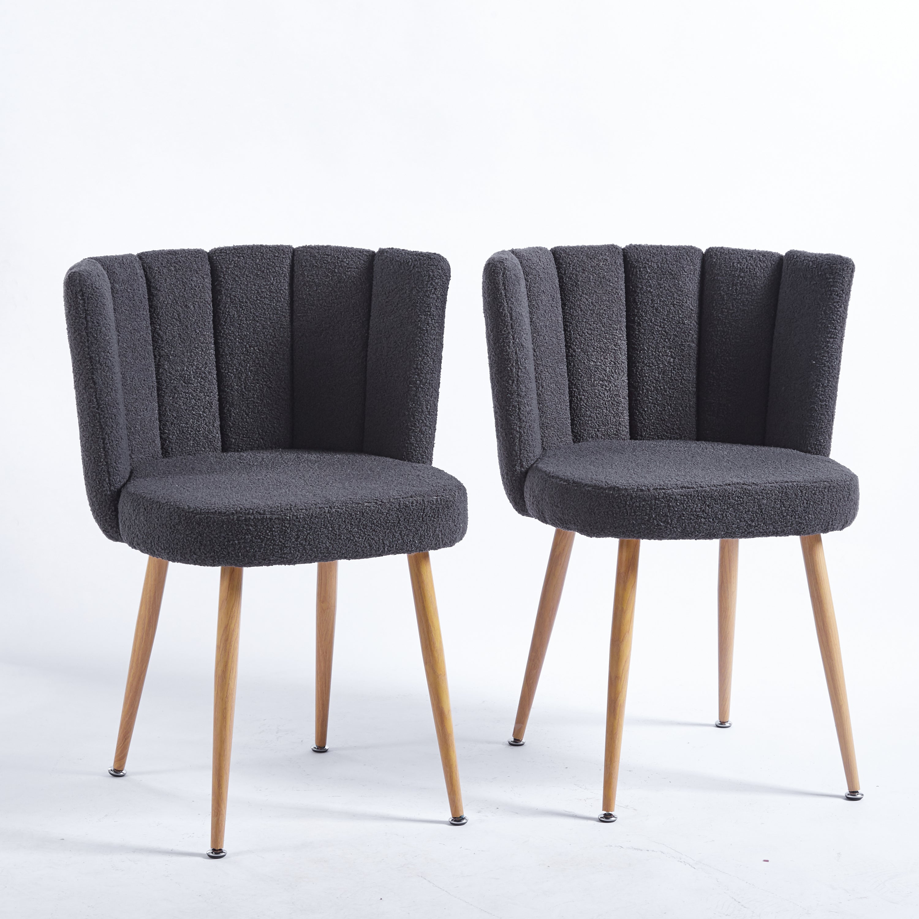 Modern Gray Dining Chair Set with Iron Tube Wood Color Legs and Shorthair Cushions