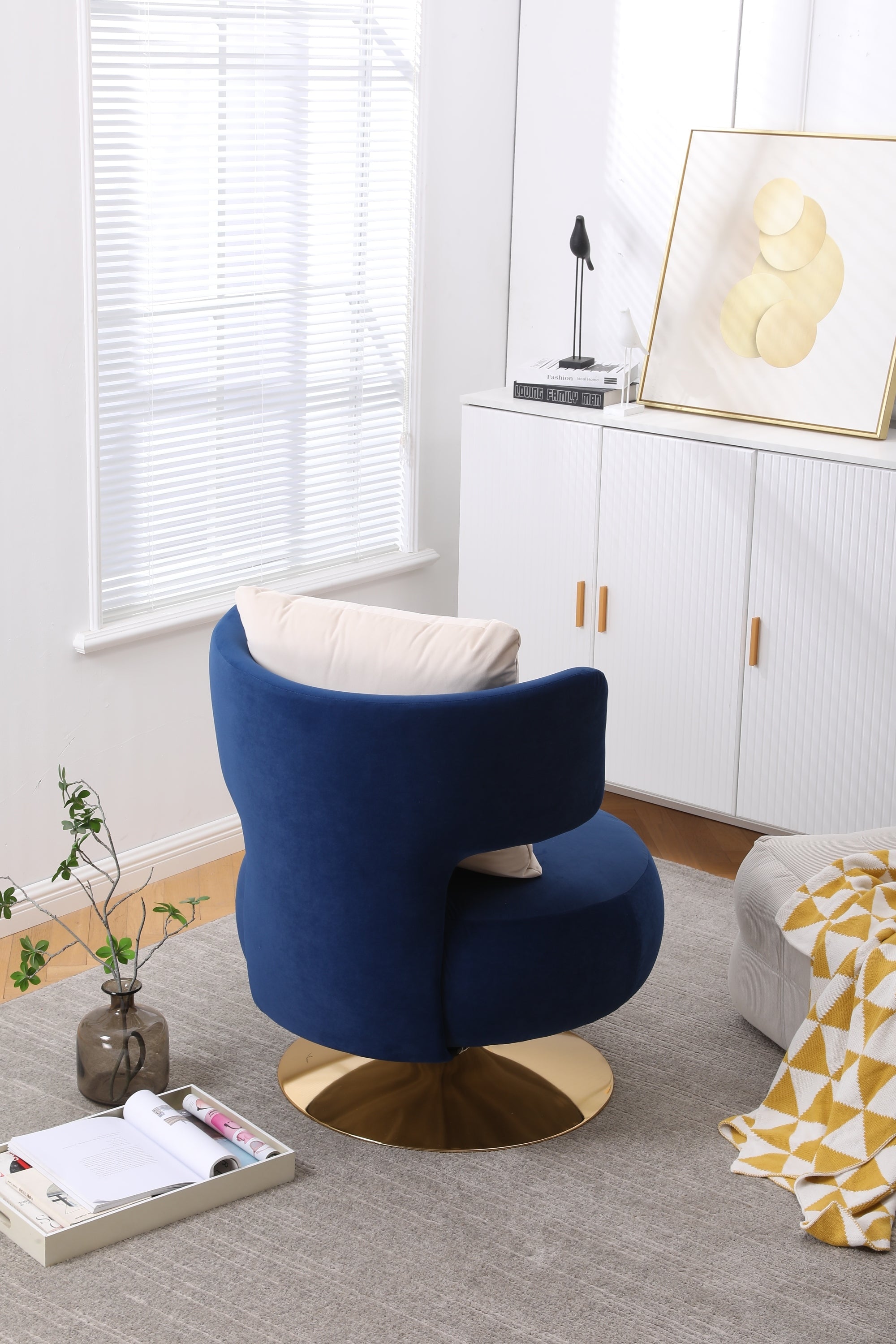 Swivel Accent Chair Armchair, Round Barrel Chair in Fabric for Living Room Bedroom
