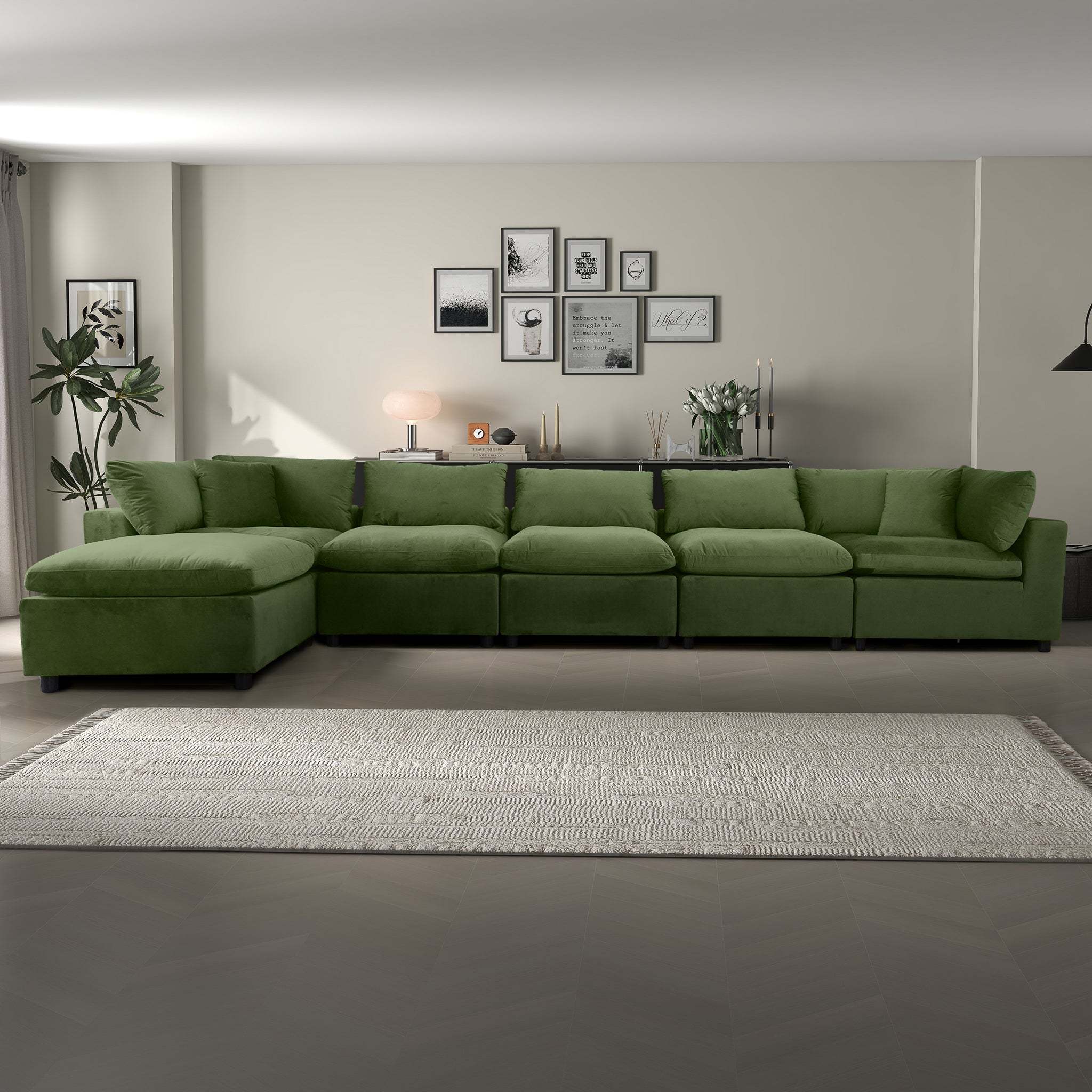 Hayward Olive Green Velvet Modular Sectional Sofa with Foam Cushions and Solid Frame