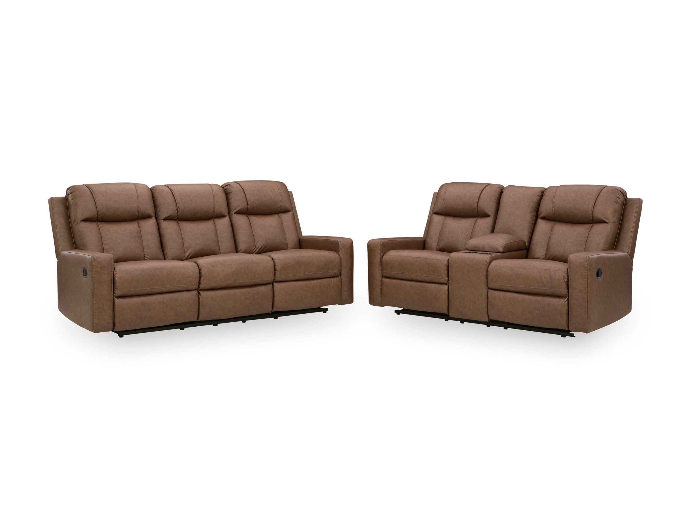 Ashley Mackmenville Caramel Faux Leather Reclining Set with Console Loveseat, view 7