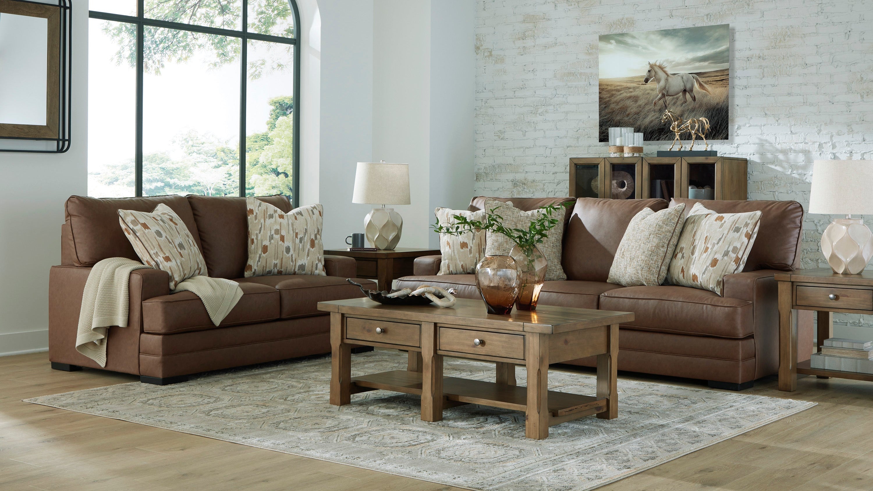 Ashley VillaCourt Caramel Faux Leather Sofa and Loveseat Set, view 7
