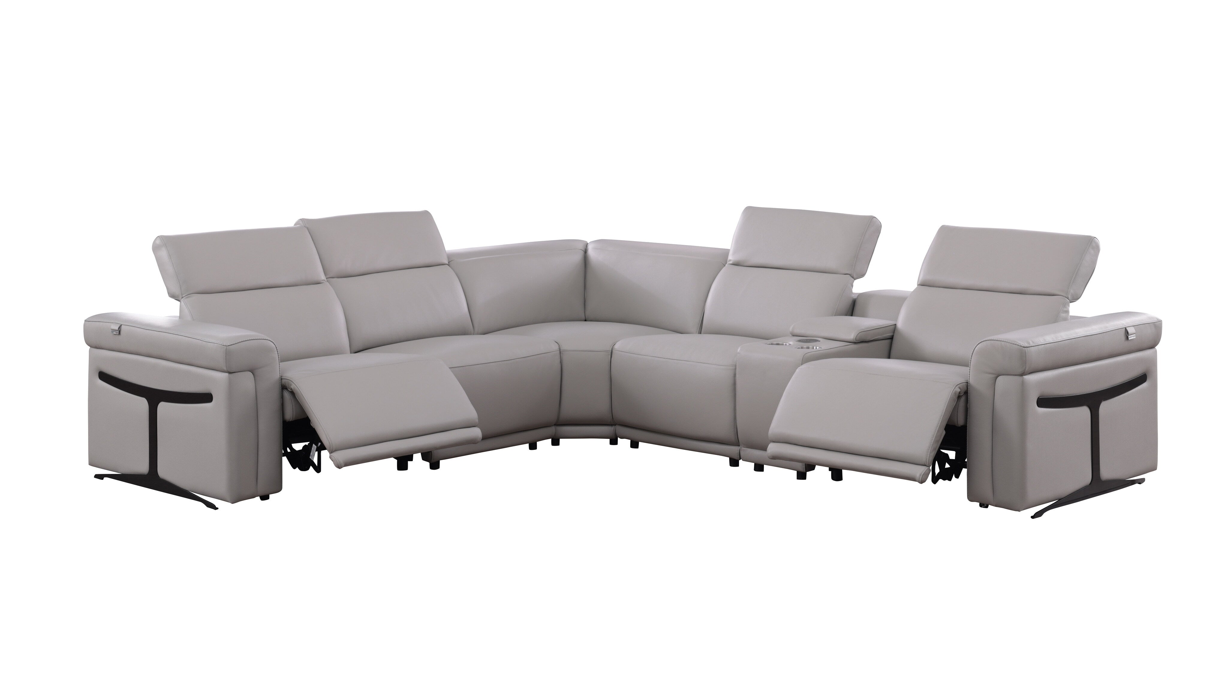 Lucca Light Gray Italian Leather Power Reclining Sectional, view 2