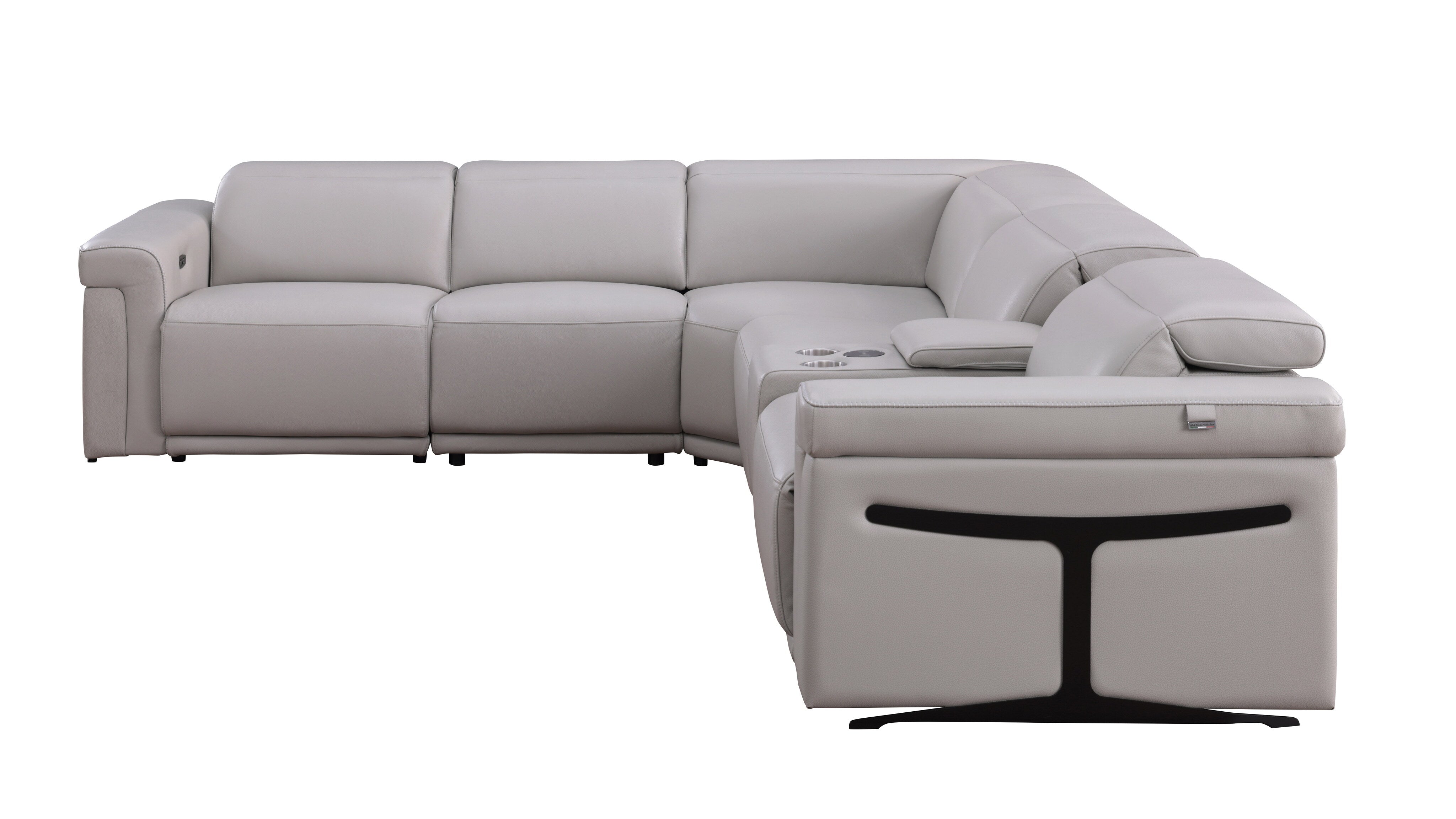 Lucca Light Gray Italian Leather Power Reclining Sectional, view 4