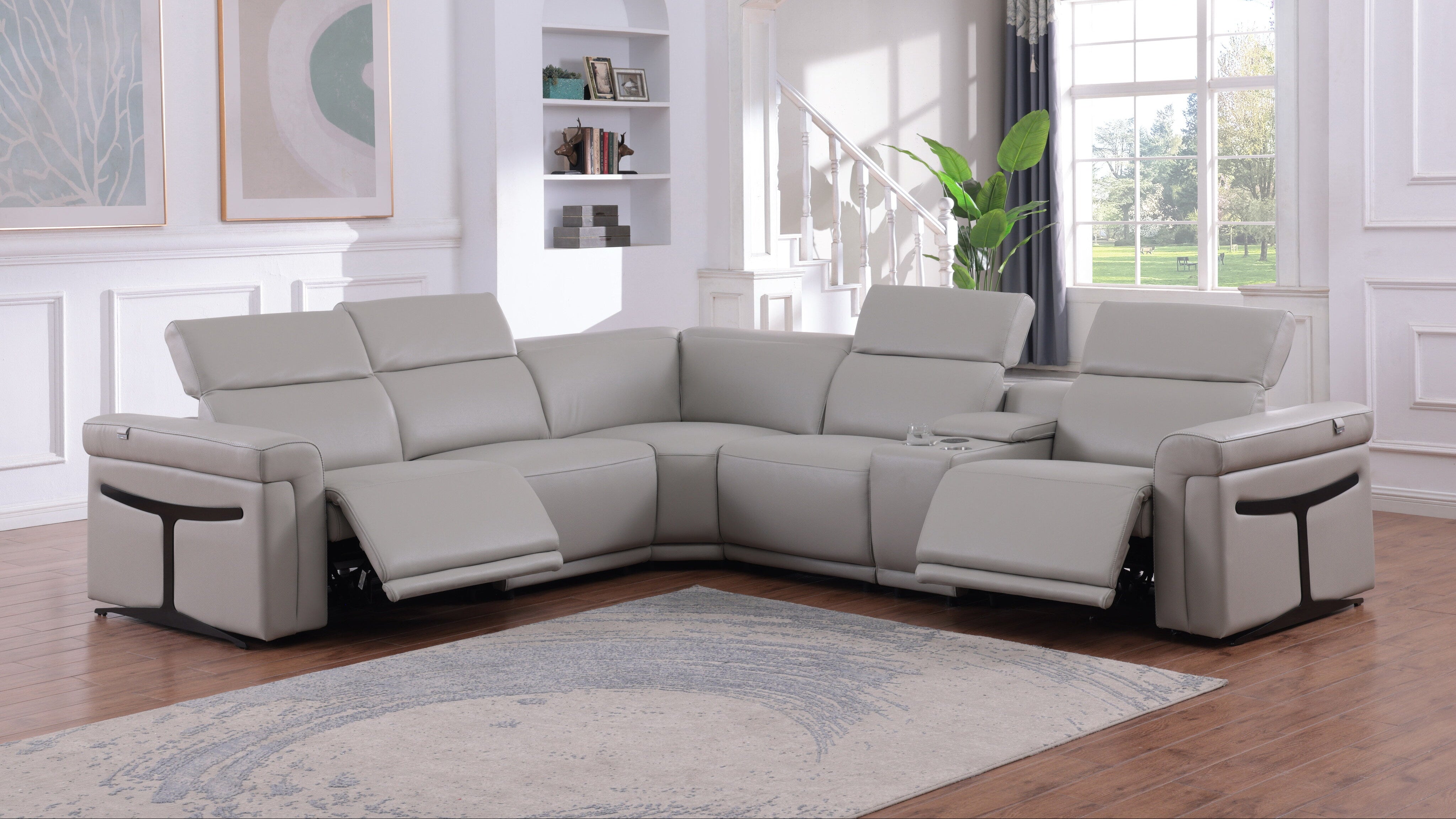 Lucca Light Gray Italian Leather Power Reclining Sectional