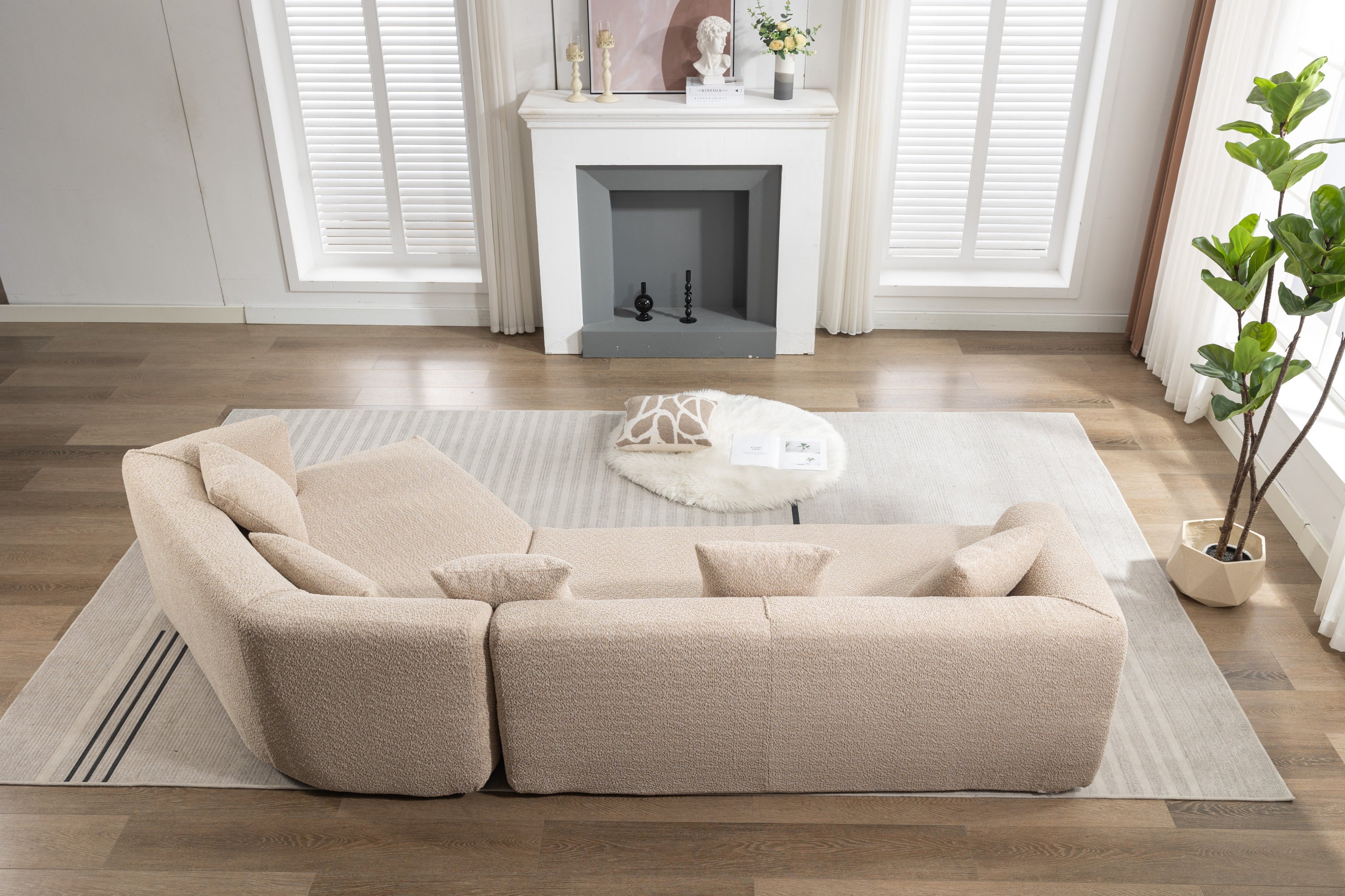 Modular Sectional Living Room Sofa Set, Modern Minimalist Style Couch, Upholstered Sleeper Sofa for Living Room, Bedroom, Salon, 2 PC Free Combination ,Anti-wrinkle,Boucle fabric,Light Brown