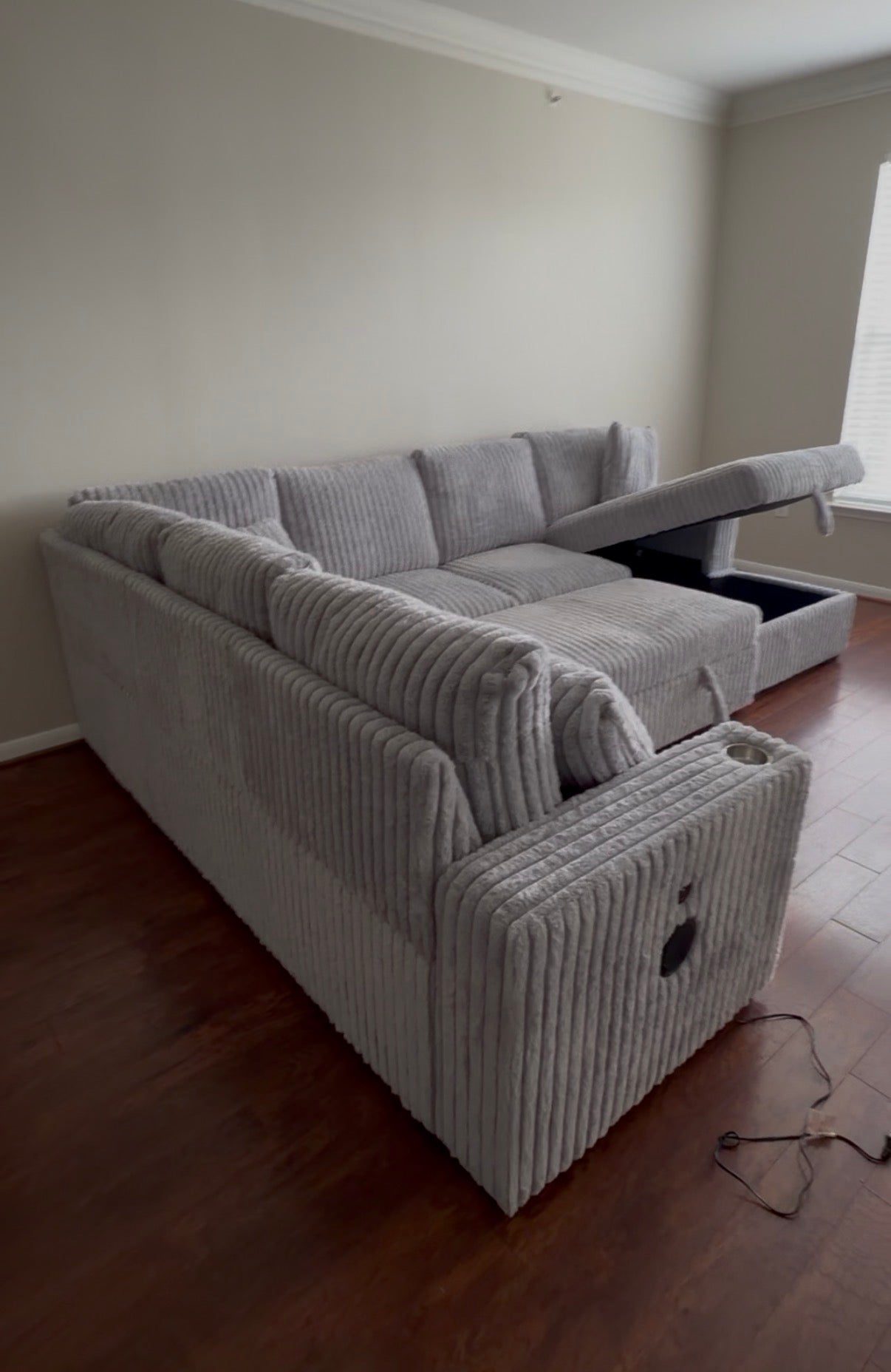 BLUETOOTH SPEAKERS 3PC GRAY CORDUROY OVERSIZED SECTIONAL