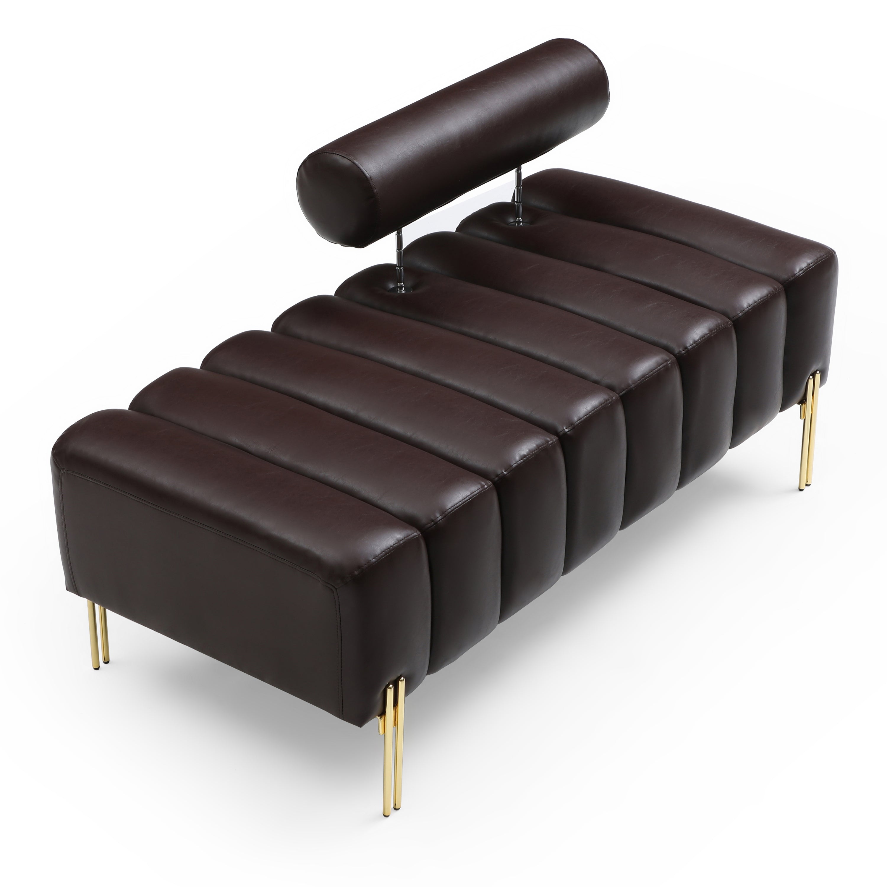 53.2" Width PU Upholstered Modern End of Bed Bench 2 Seater Sofa Couch Entryway Ottoman Bench Sofa Stool Footrest Window Bench with Gold Metal Legs for Bedroom Living Room,Brown