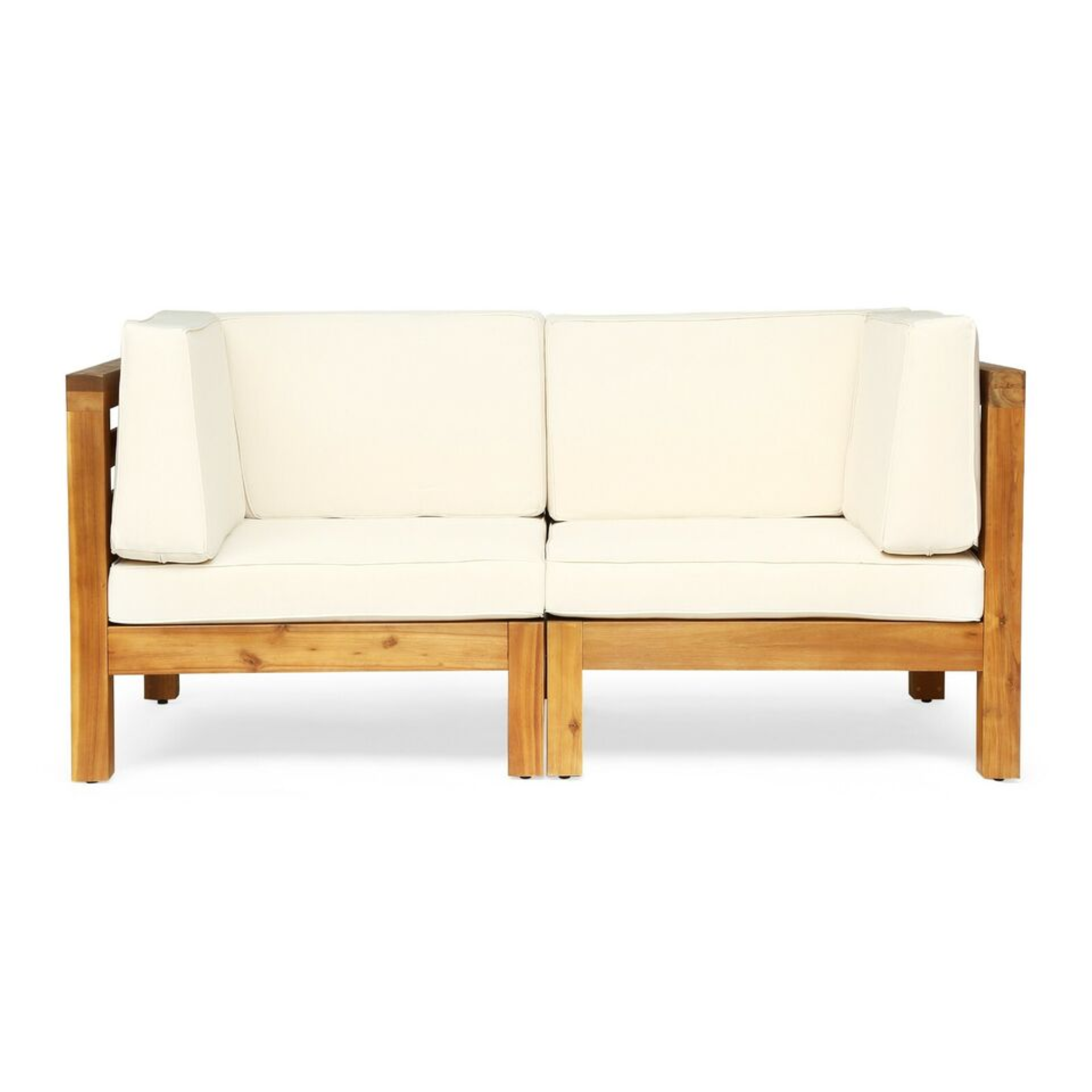 OANA 2-Piece Loveseat Set with Acacia Wood Frame and Water-Resistant Cushions in Beige