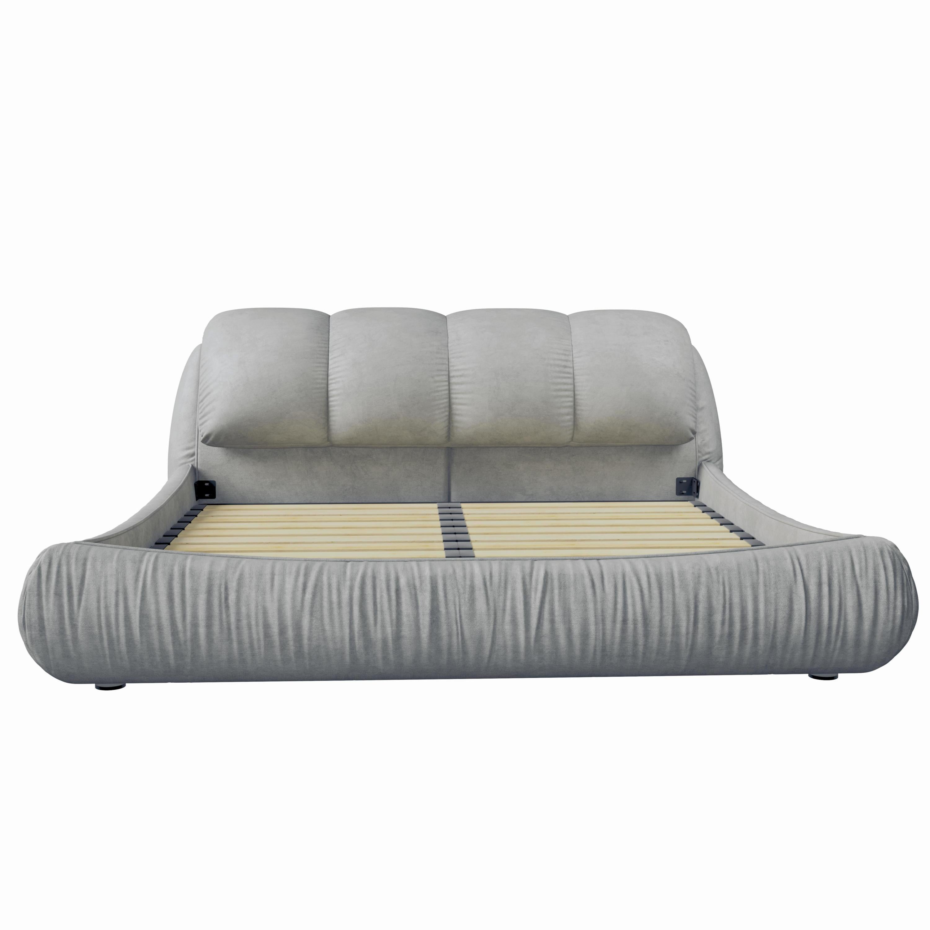 King Size Upholstered Platform Bed with Oversized Padded Backrest, Thickening Pinewooden Slats and Solid Wood Leg,Grey
