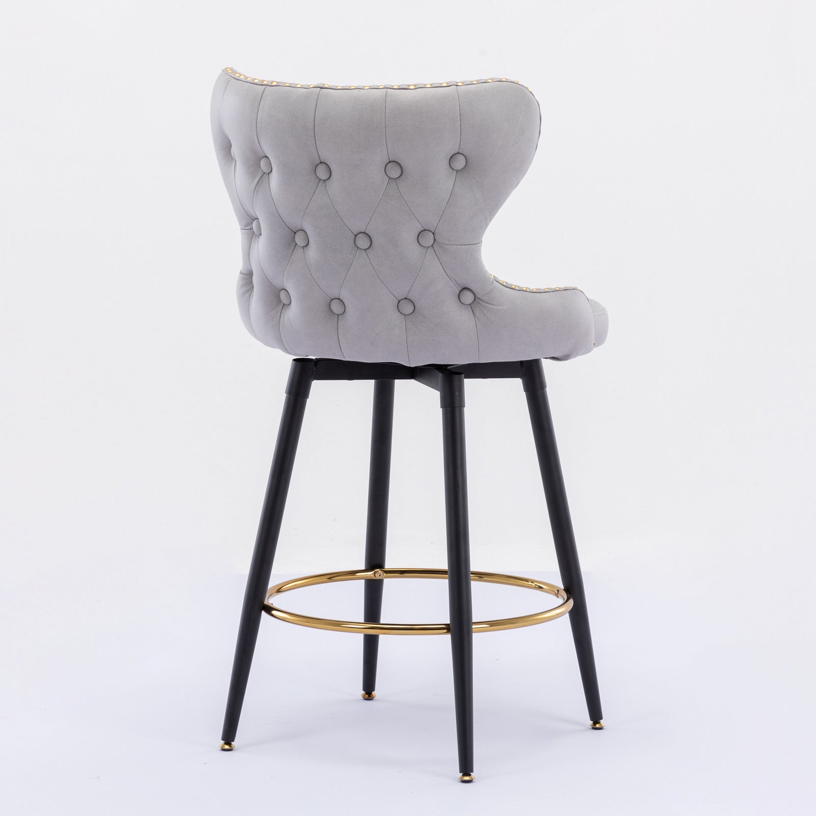 A&A Furniture,Counter Height 25" Modern Leathaire Fabric bar chairs,180° Swivel Bar Stool Chair for Kitchen,Tufted Gold Nailhead Trim Bar Stools with Metal Legs,Set of 2 (Light Gray)