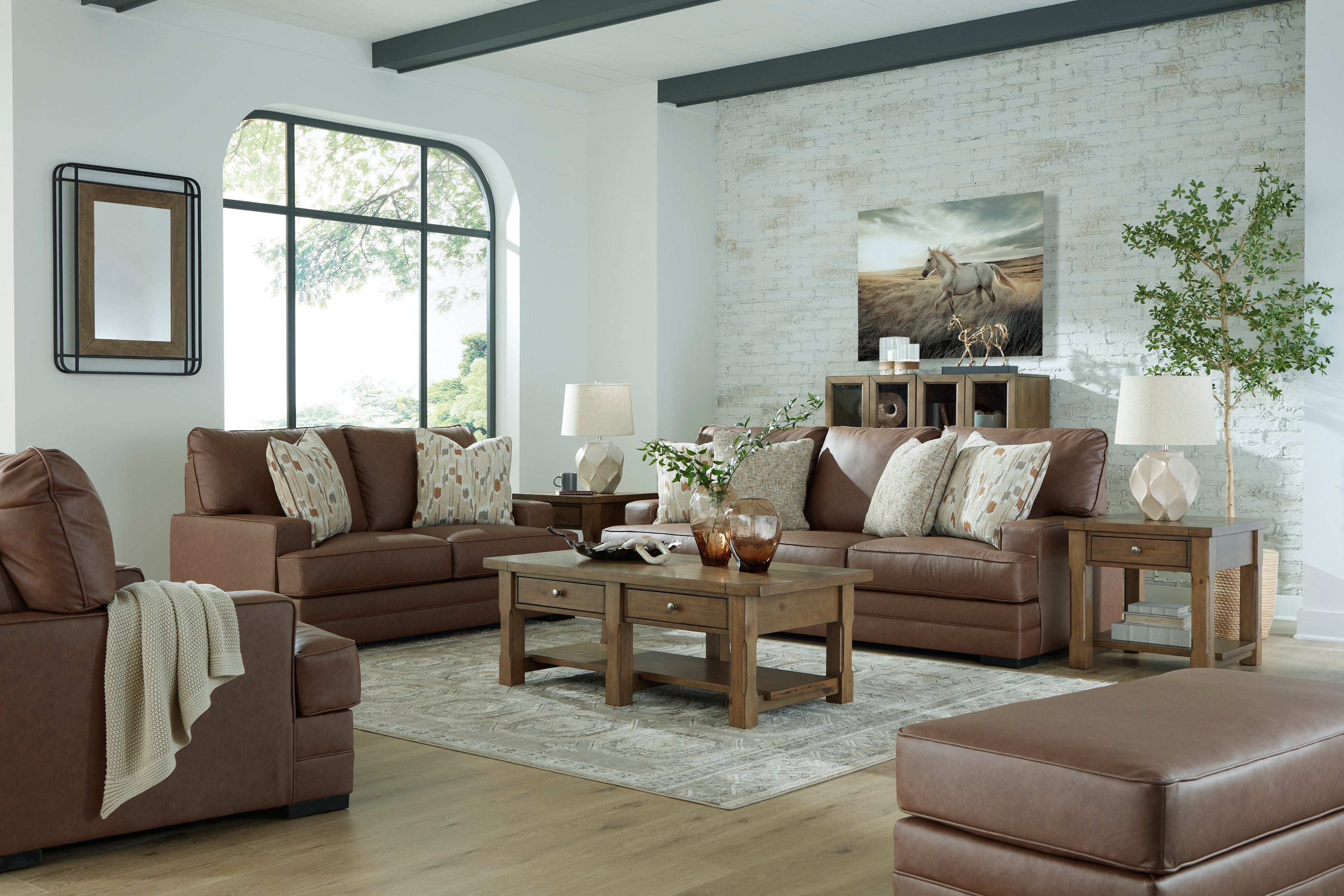 Ashley VillaCourt Caramel Faux Leather Sofa and Loveseat Set