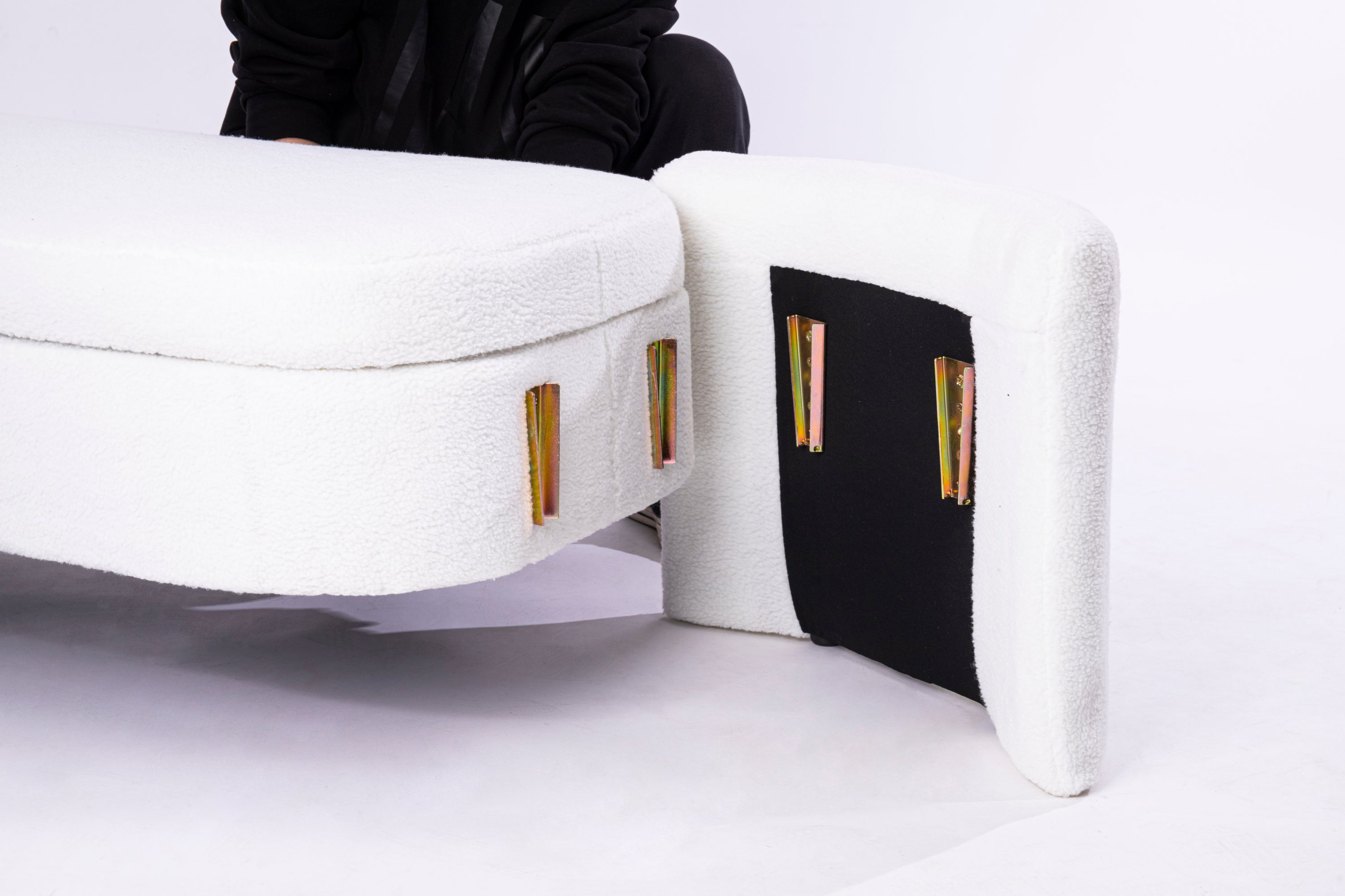 Footstool with storage function  beige teddy fabric  suitable for hallway bedroom living room