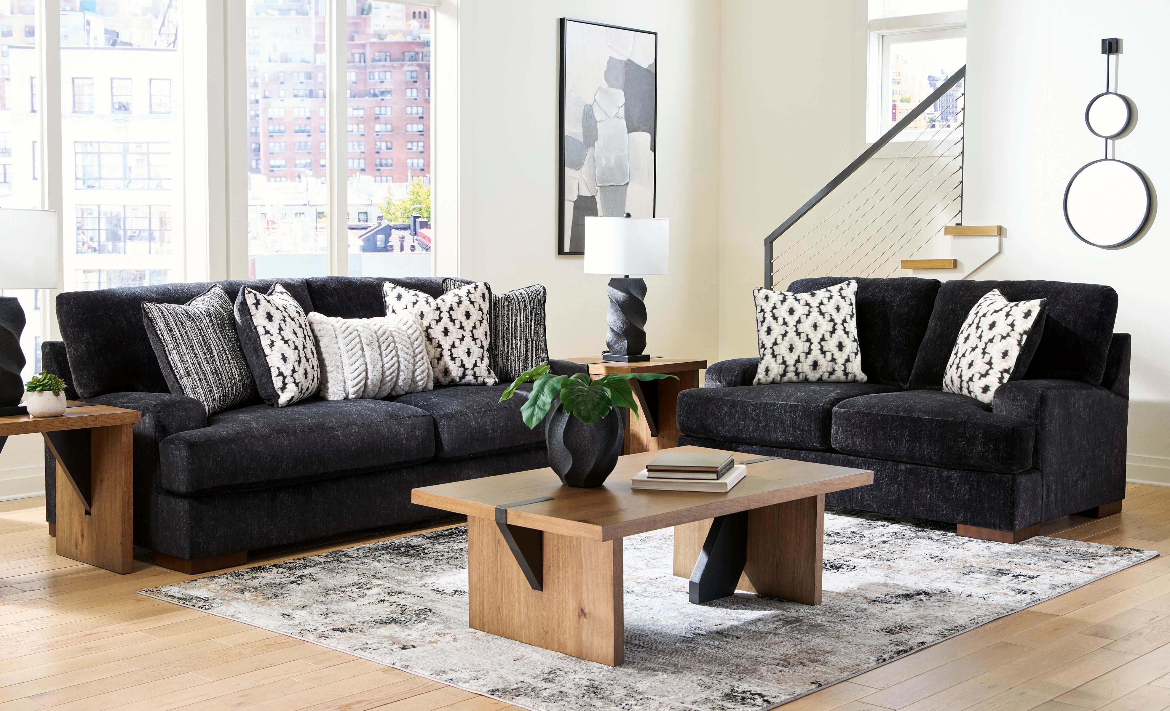 Ashley Whitmore Black Pearl Chenille Sofa and Loveseat Set