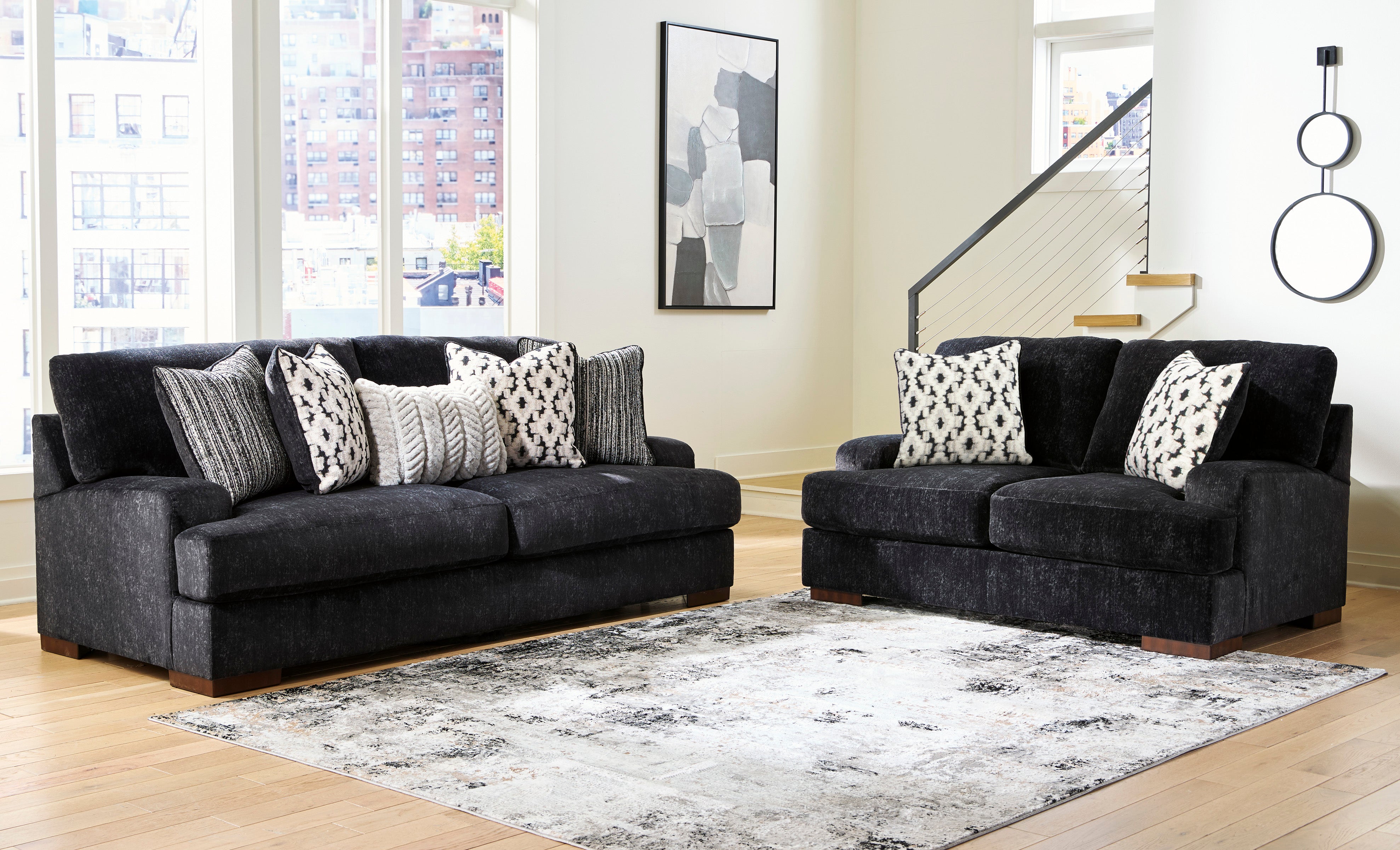 Ashley Whitmore Black Pearl Chenille Sofa and Loveseat Set, view 4