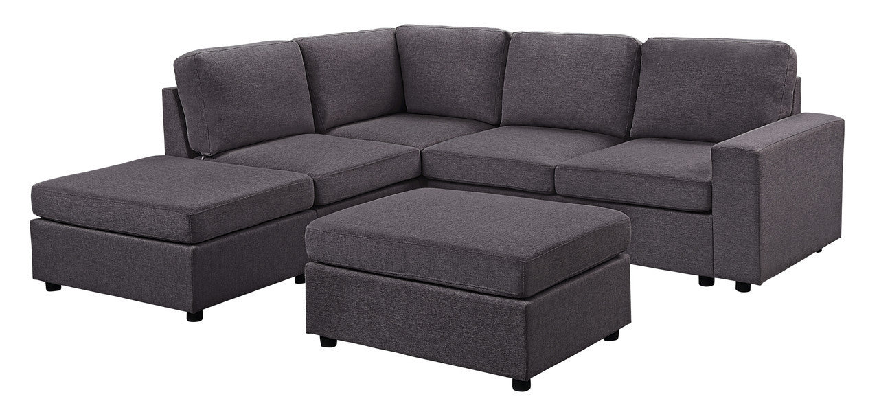 Marta Modular Sectional Sofa with Ottoman in Dark Gray Linen