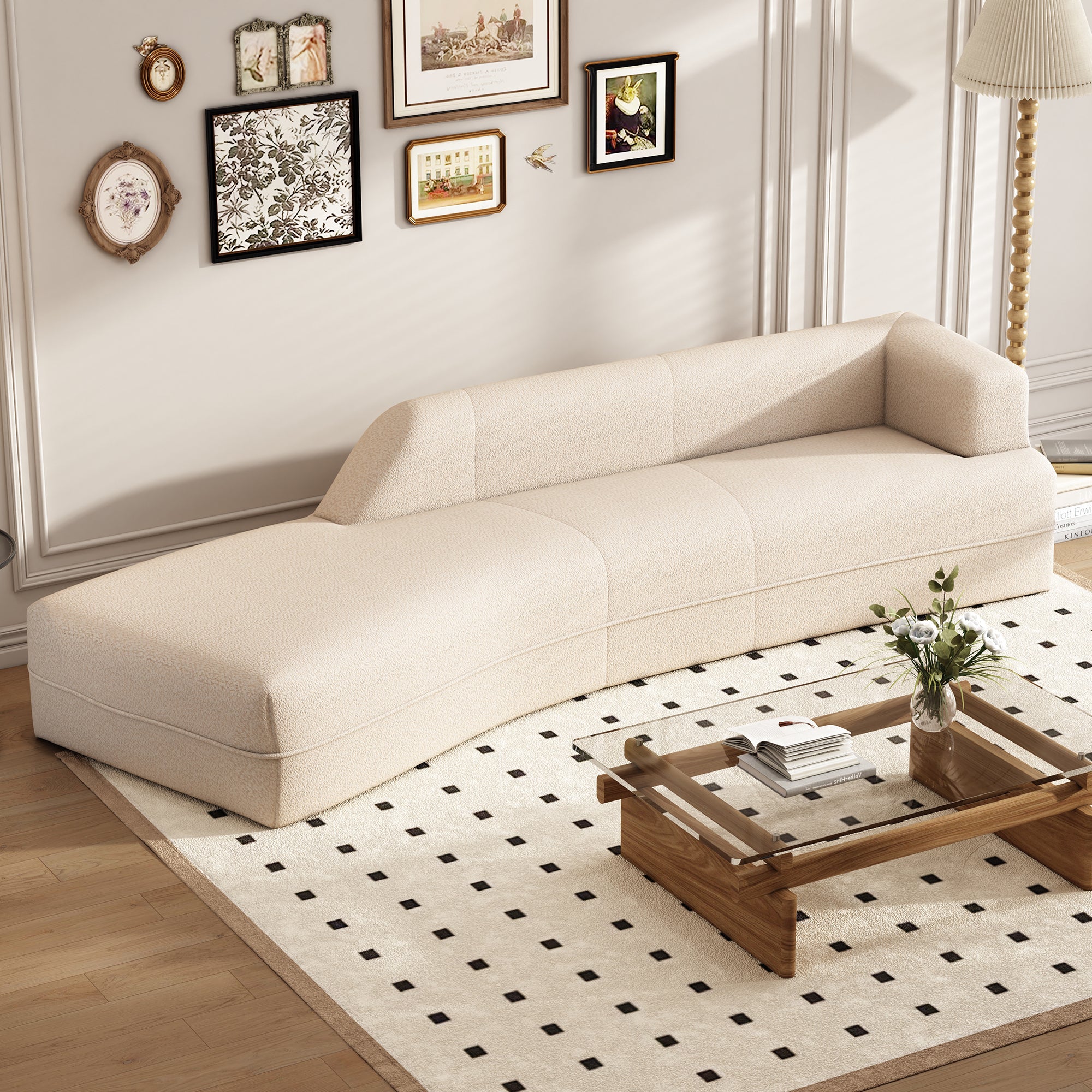 109.4" Beige Curved Chaise Lounge
