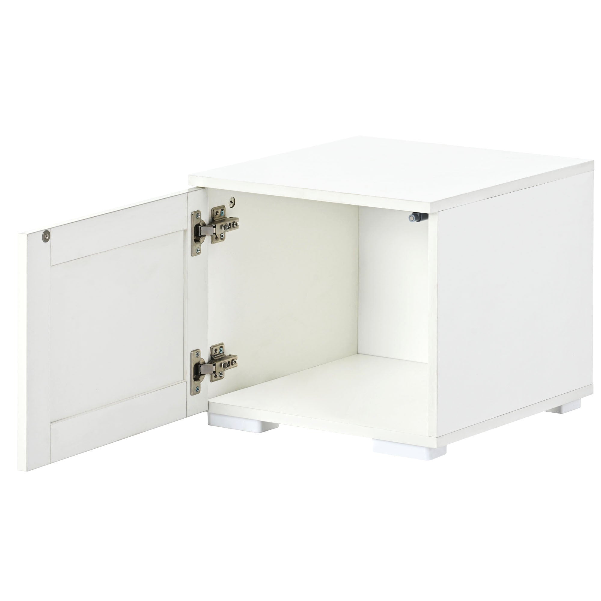 ON-TREND Rattan Style Entertainment Center with Push to Open Doors, 3-pics Extended TV Console Table for TVs Up to 90'', Modern TV Stand with Color Changing LED Lights for  Home Theatre, White