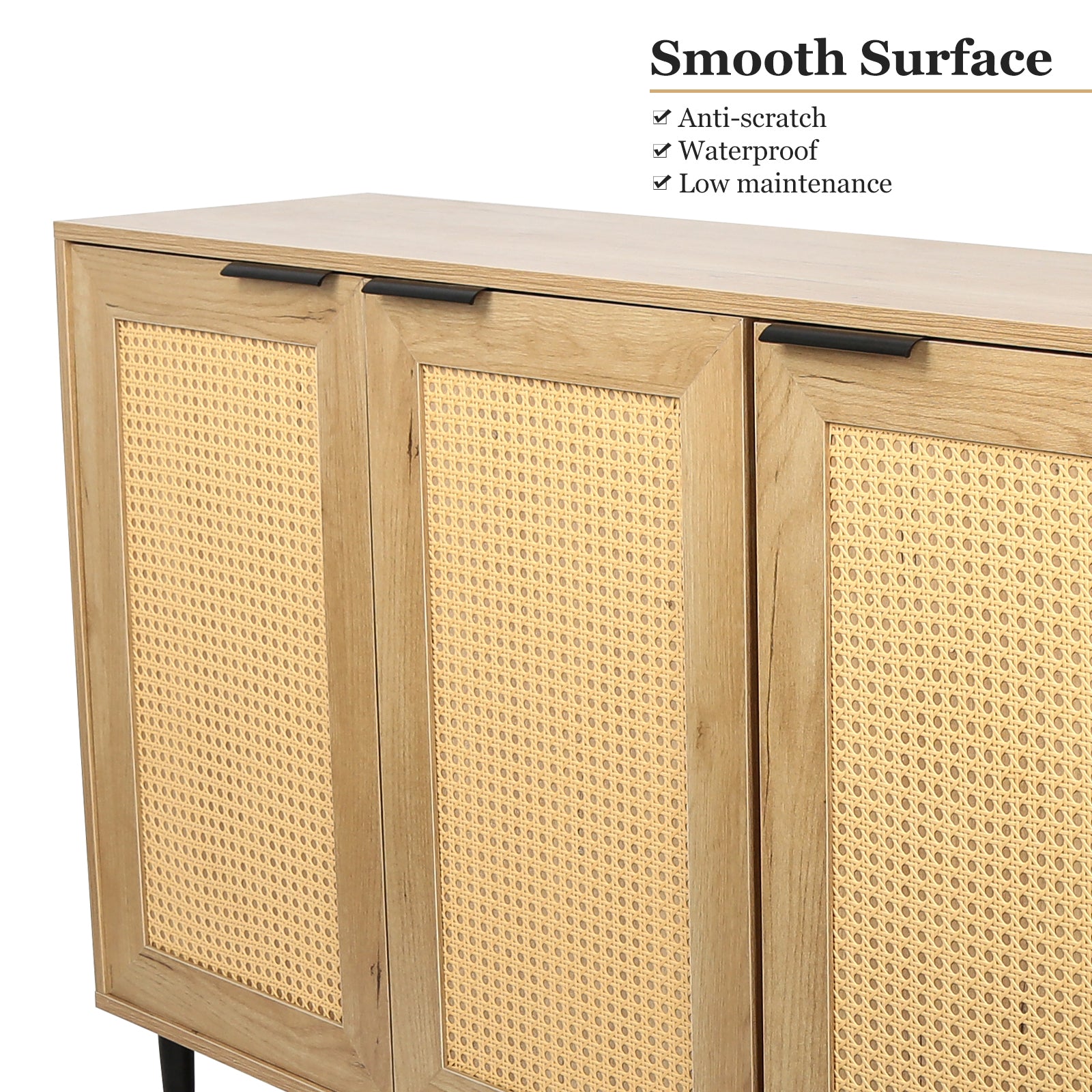 47.24 '' Wide Elegant Kitchen Buffet Storage  Cabinet with 3 Rattan Doors for Bedroom Living Room Kitchen Cupboard Wooden Furniture with 3-Tier Shelving ,Natural Color