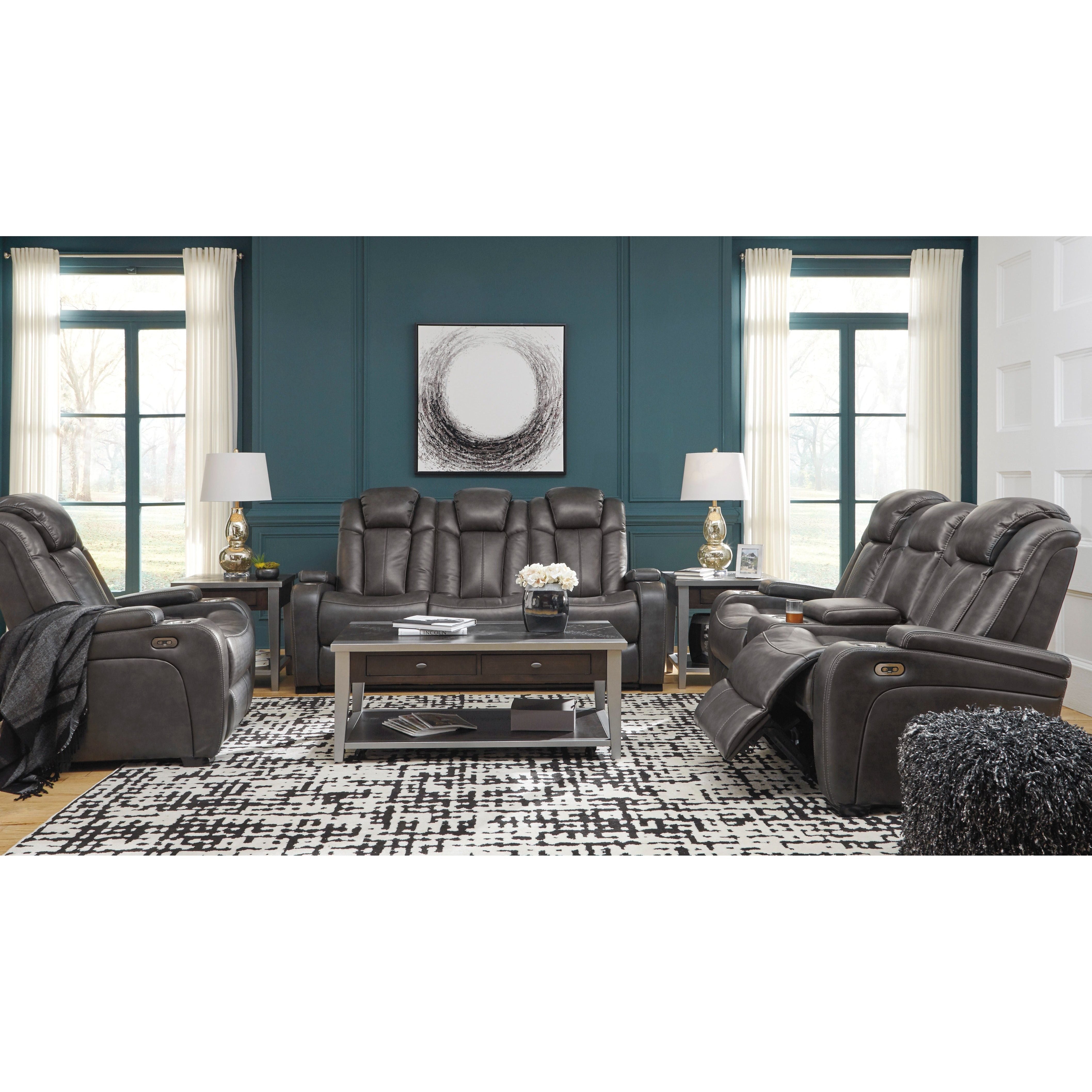 Ashley Turbulance Quarry Power Reclining Set with Drop-Down Table
