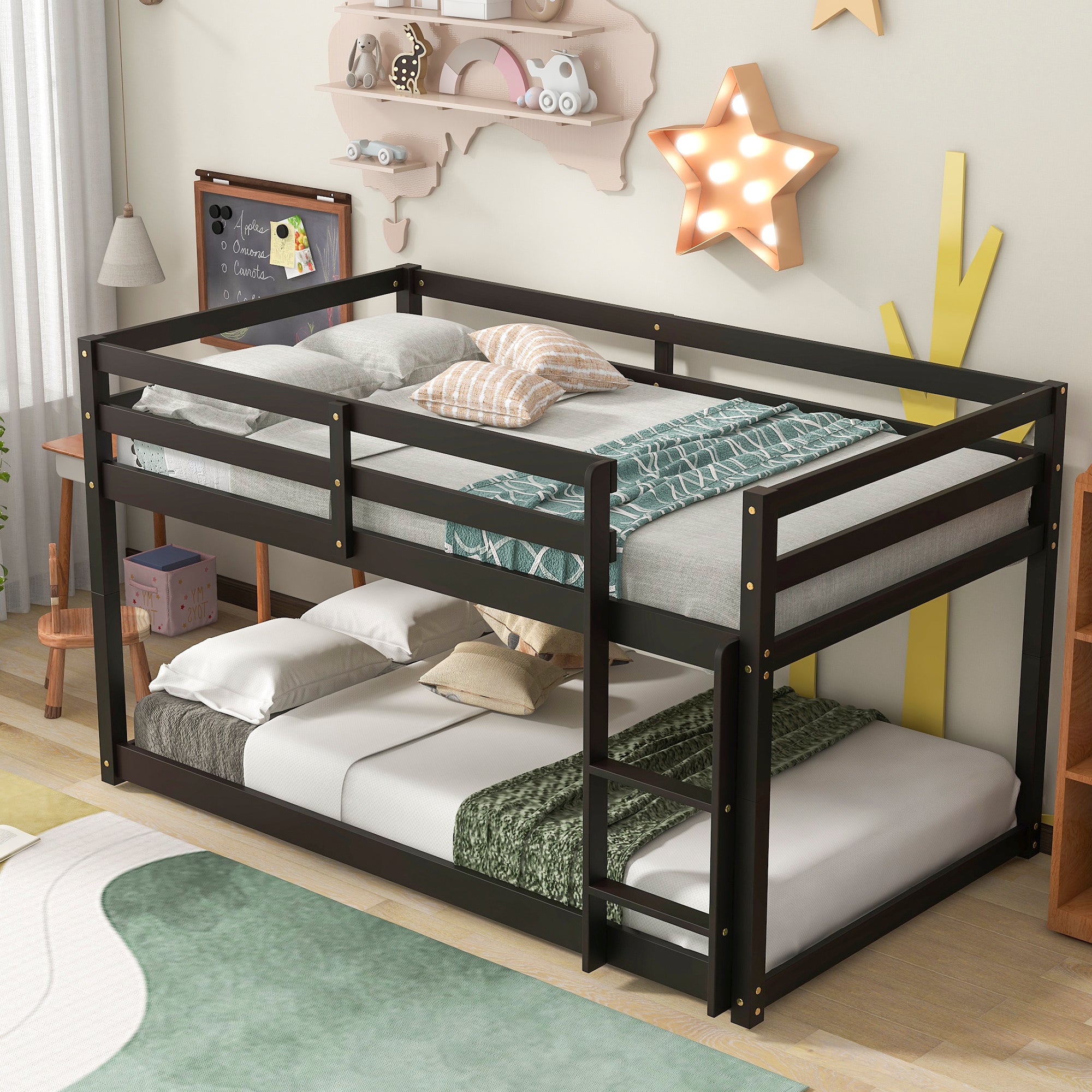 Twin over Twin Floor Bunk Bed,Espresso(Old Sku:W50430321)