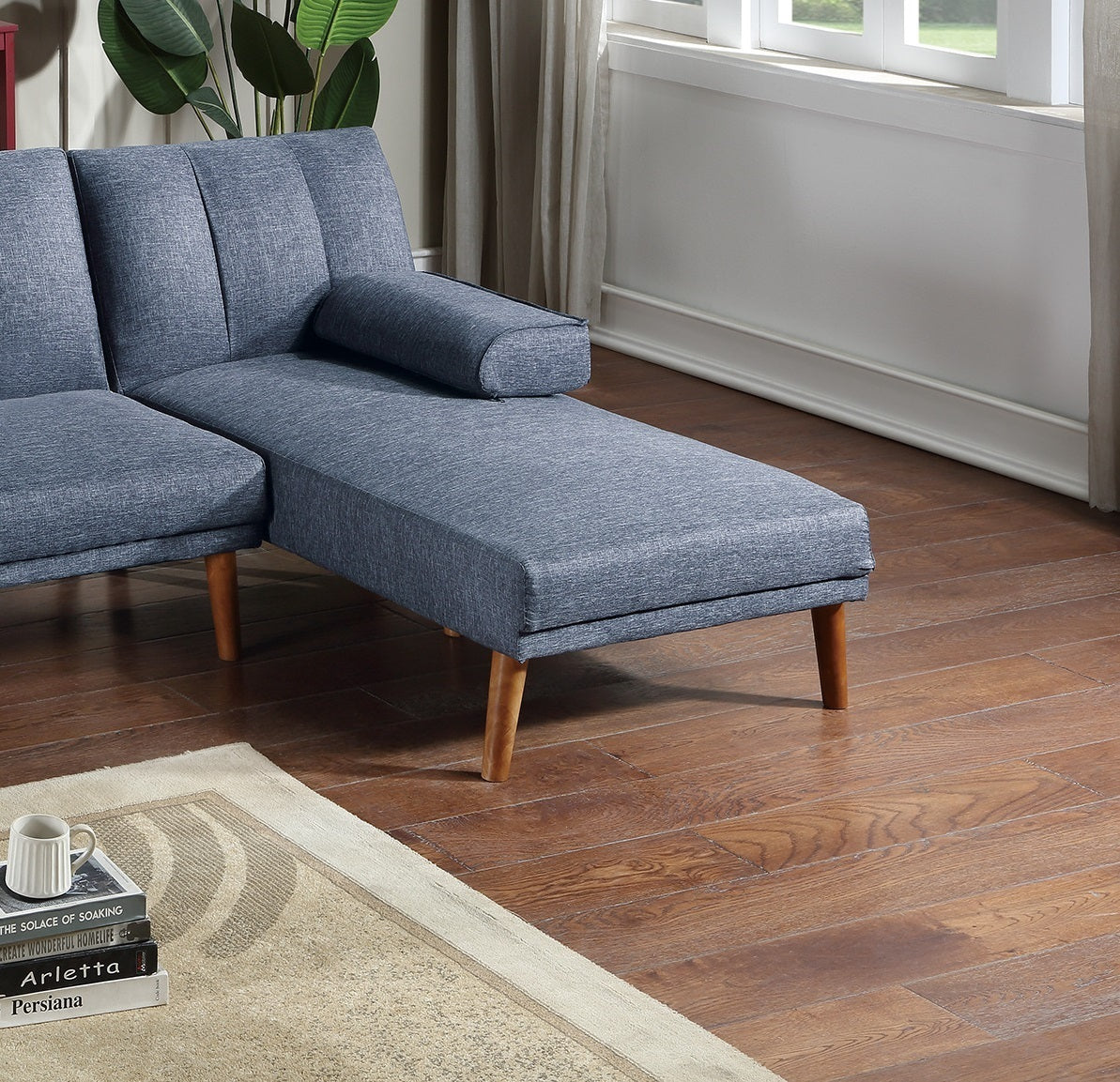 Navy Color 2pc Sectional w/ Solid wood Legs