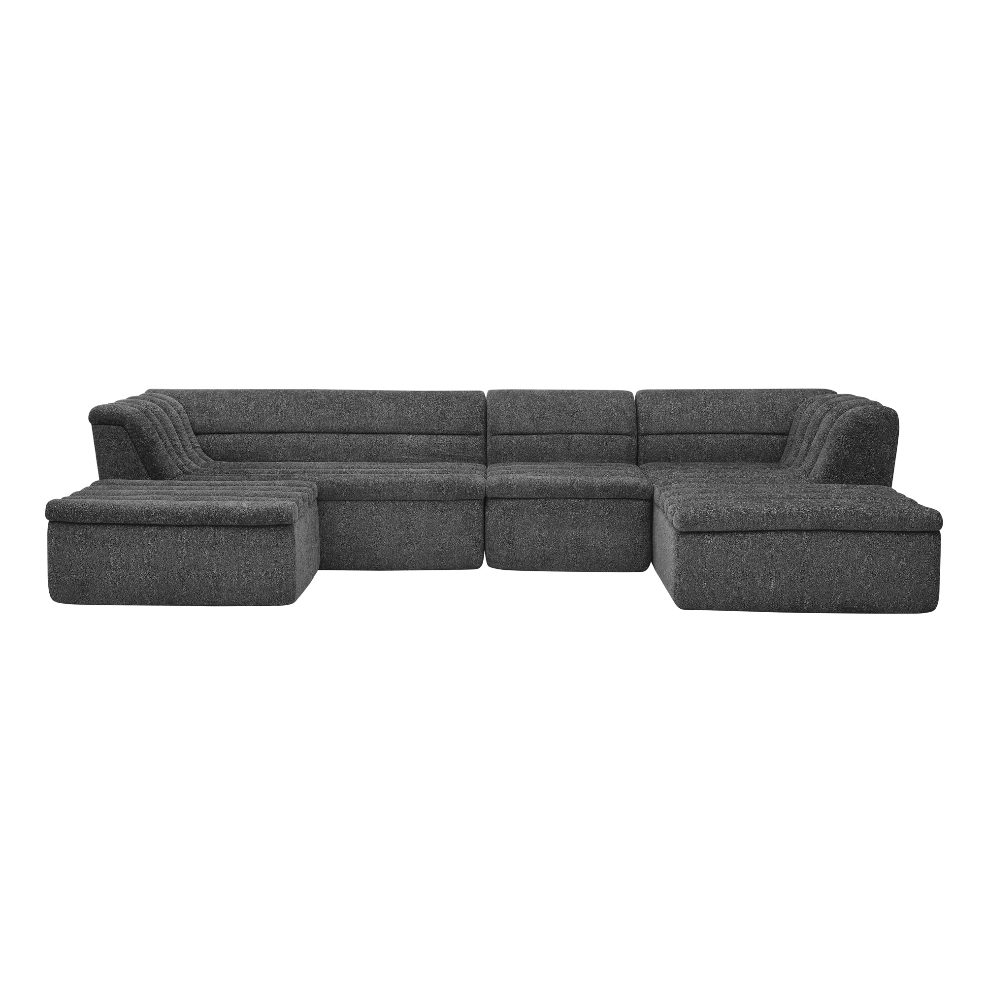 Black Chenille U-Shaped Modular Sectional Sofa with Chaise and Movable Ottoman, 135' Long, Wave-Shaped Armrest, No Pillows Included