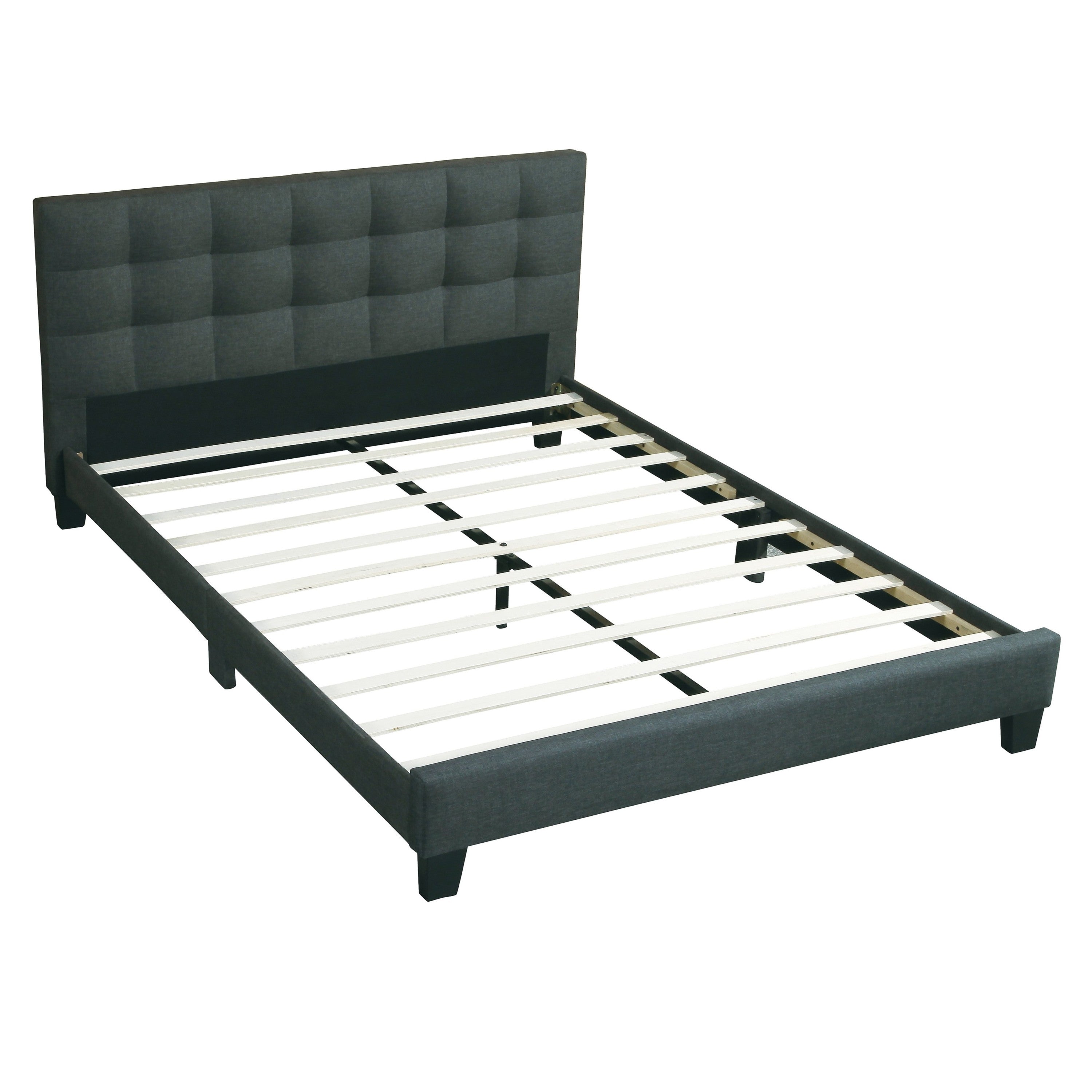 Modern California King Size Bed with Charcoal Polyfiber Tufted Headboard Platform Frame in Grey and Charcoal