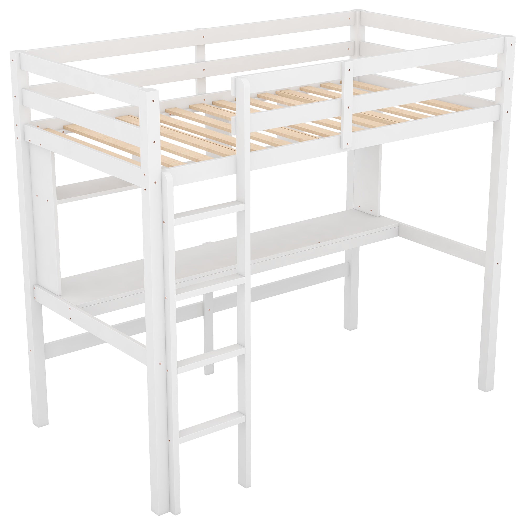 Twin Size Loft Bed with Convenient Desk, Shelves, and Ladder, White(Similar SKU:SM001302AAK)
