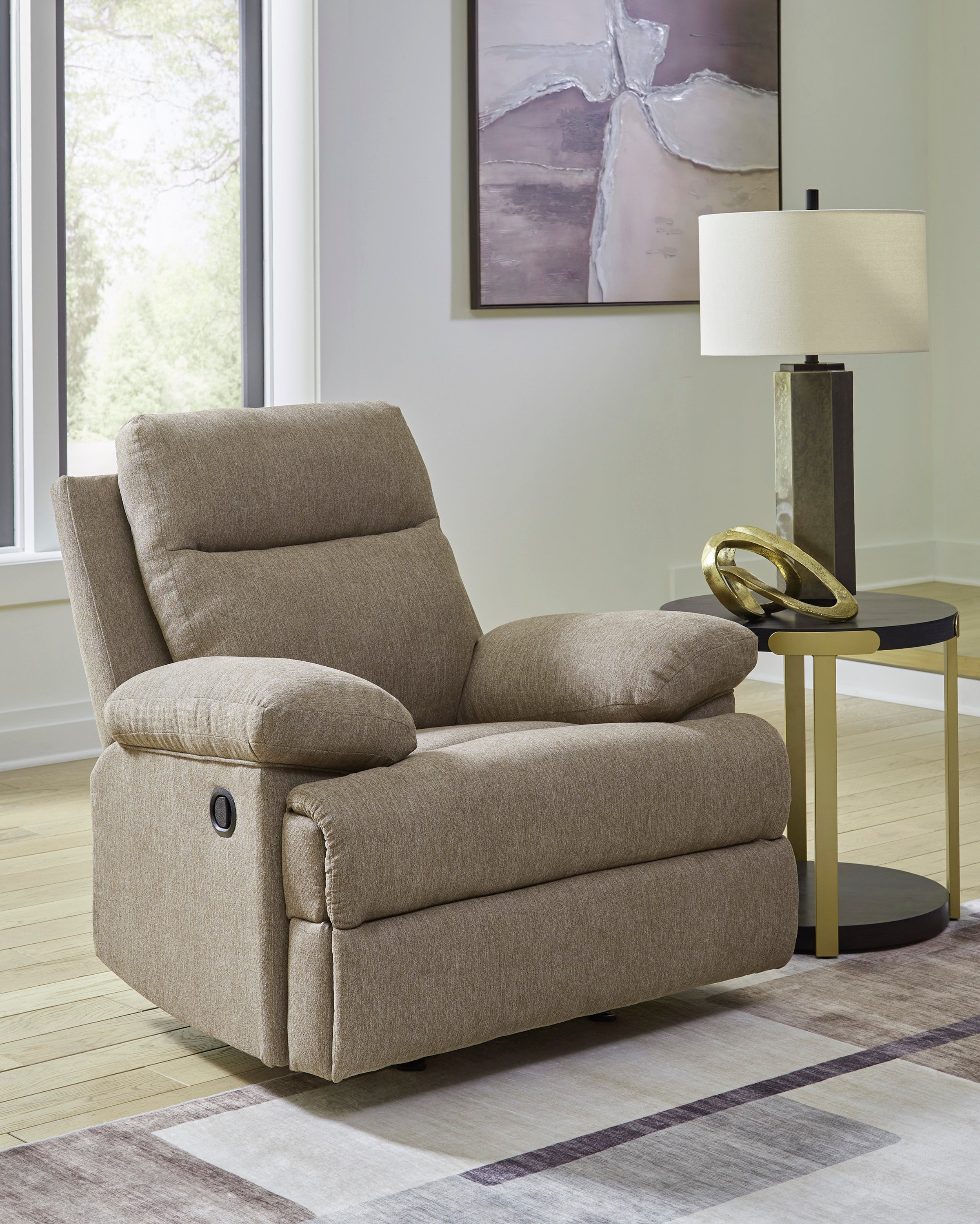 Ashley Side-Swipe Mocha Chenille Reclining Set with Drop-Down Table, view 2