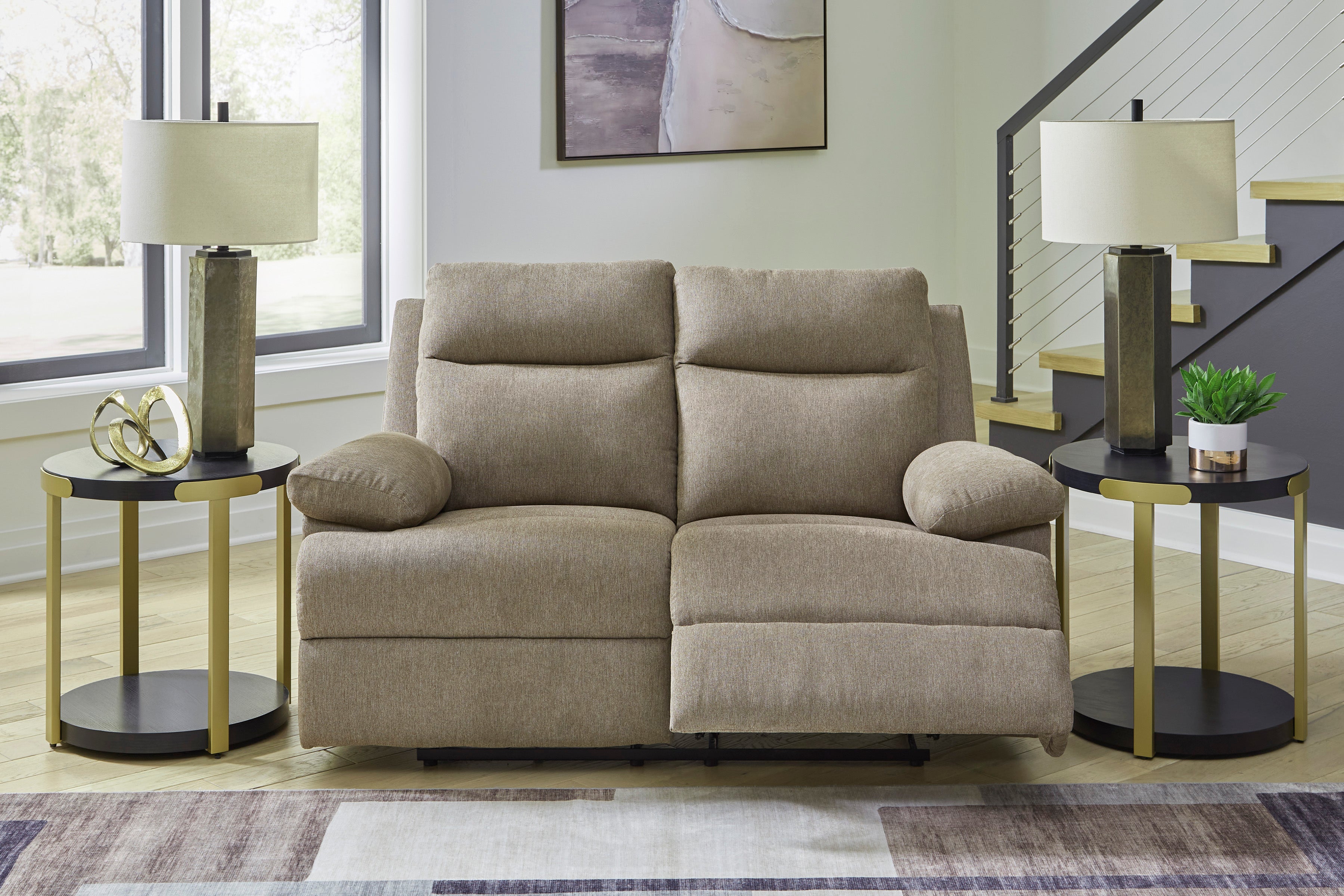 Ashley Side-Swipe Mocha Chenille Reclining Set with Drop-Down Table, view 3
