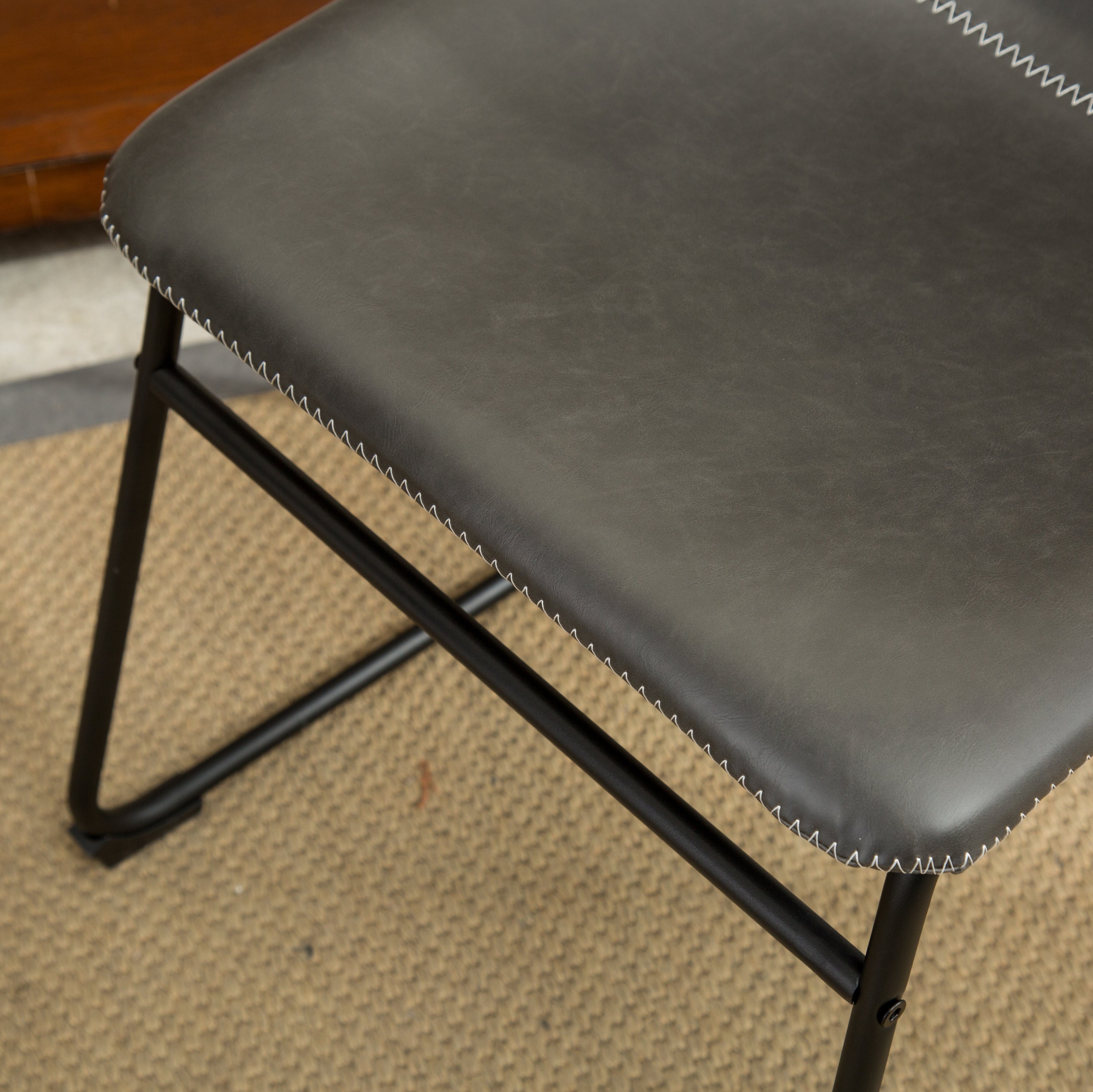 Lotusville Vintage PU Leather Dining Chairs, Set of 2, Antique Grey
