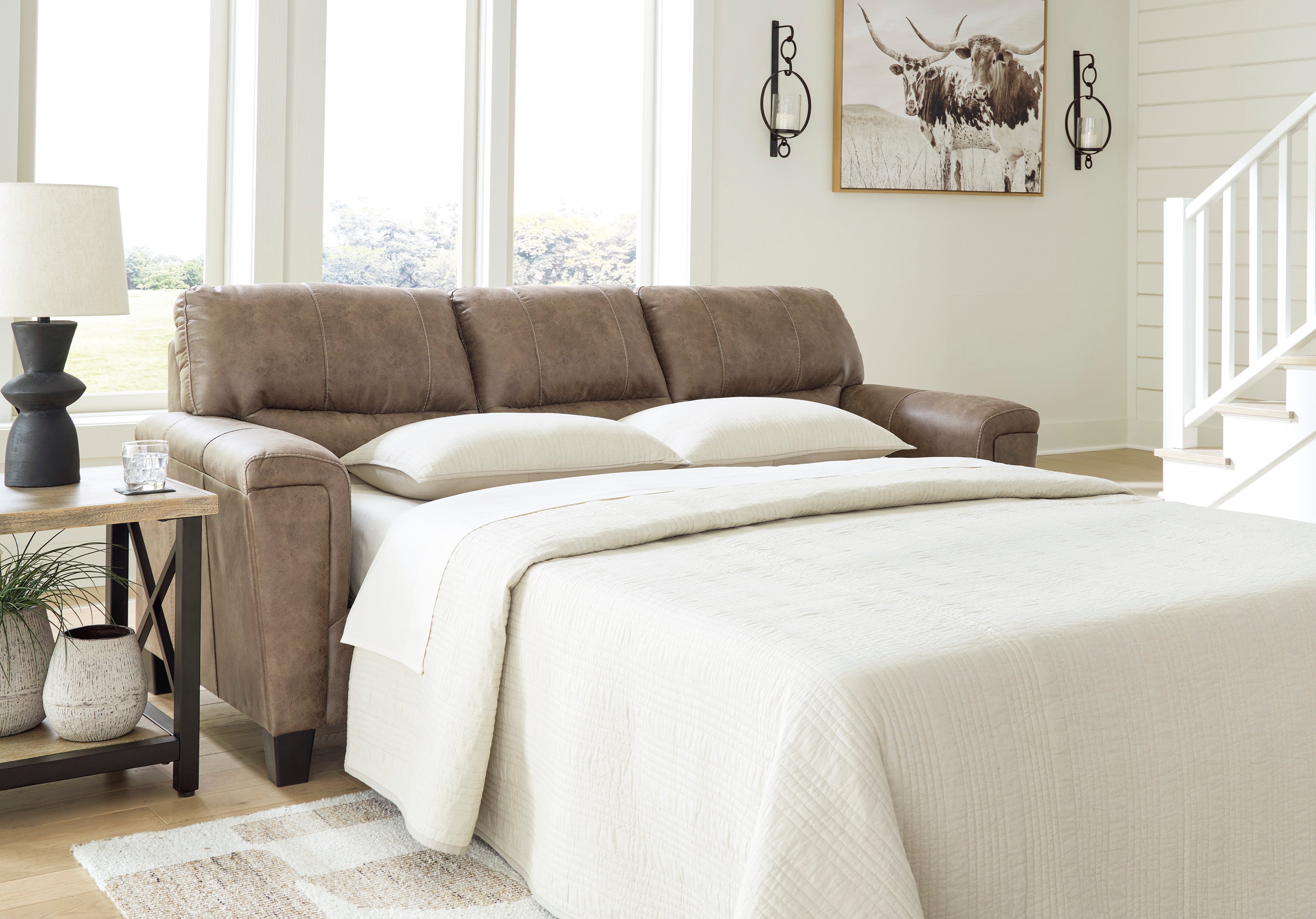 Ashley Navi Fossil Faux Leather Queen Sofa Sleeper