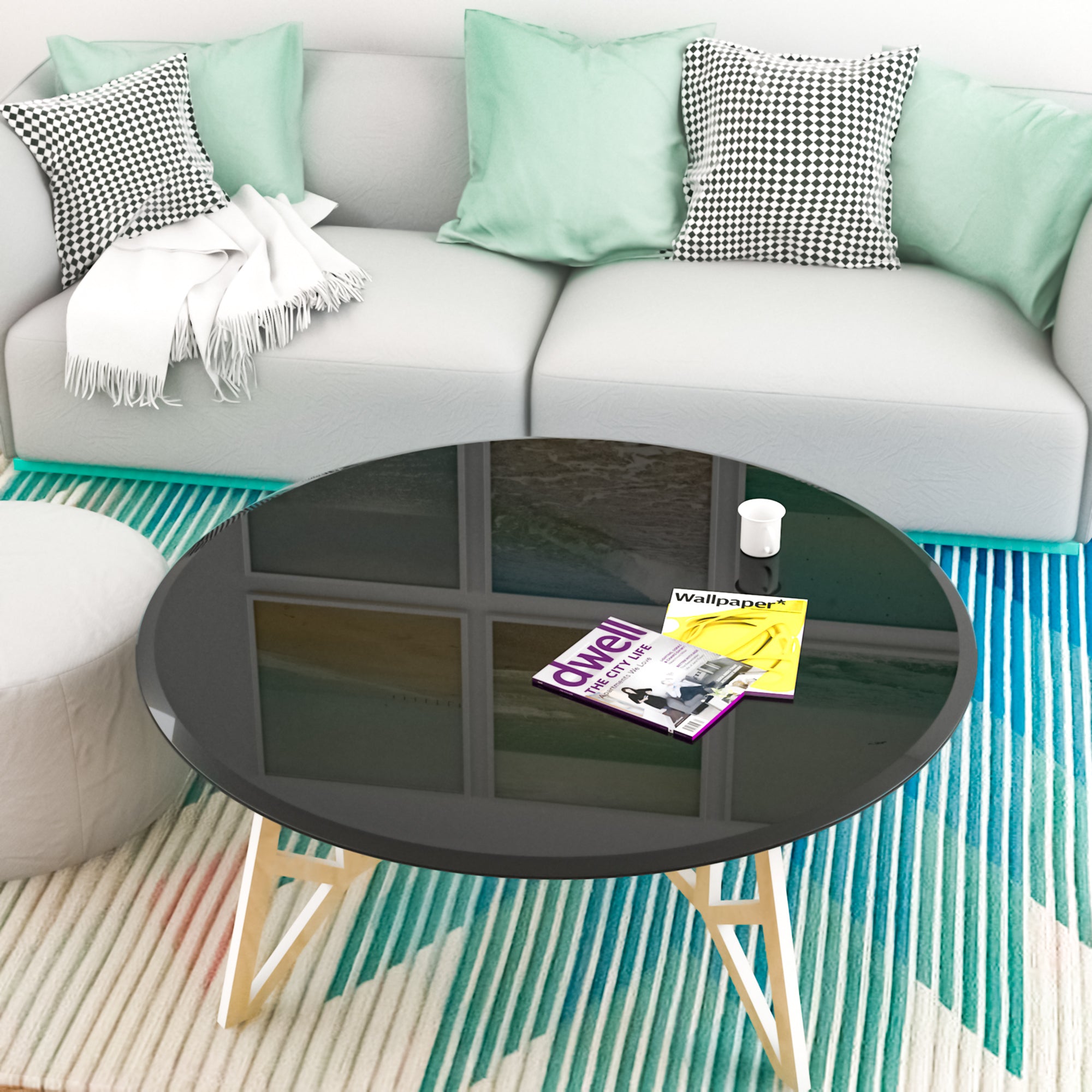 38.6" Inch Round Tempered Glass Table