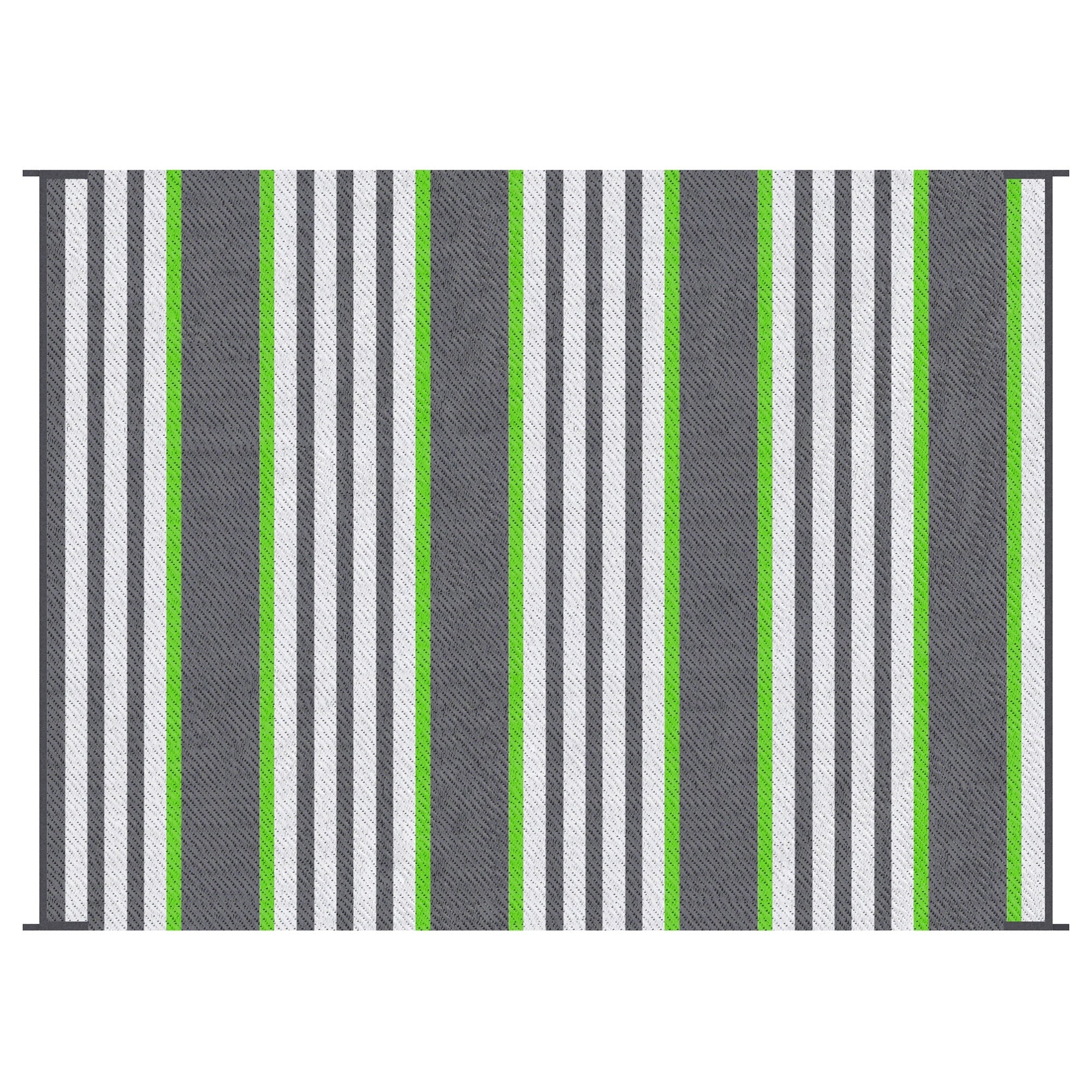 Outsunny Reversible Outdoor Rug Carpet, 9' x 12' Waterproof Plastic Straw Rug, Portable RV Camping Rugs with Carry Bag, Large Floor Mat for Backyard, Deck, Picnic, Beach, Green & Gray Striped