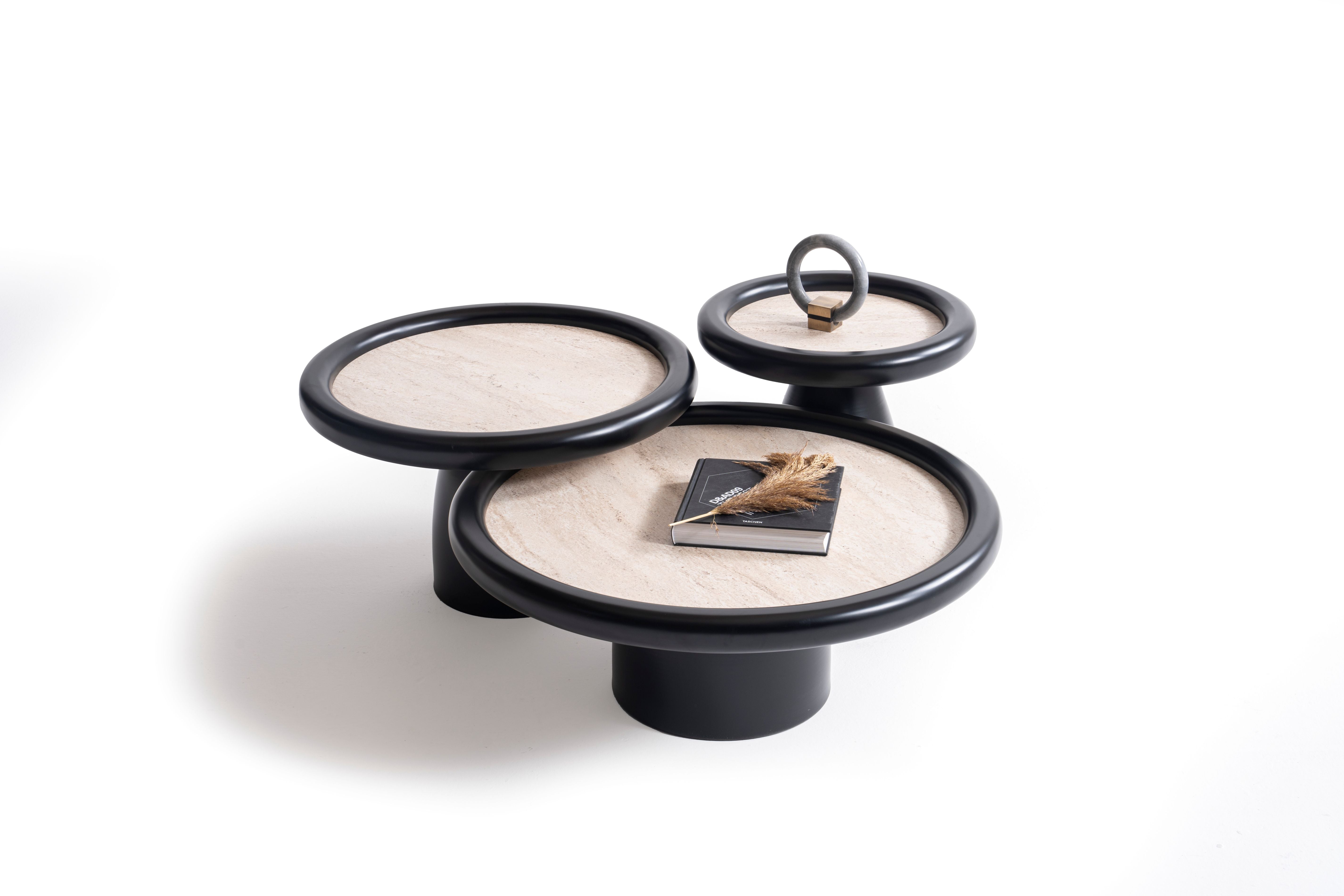 Black Travertine 3-Piece Coffee Table Set, view 3