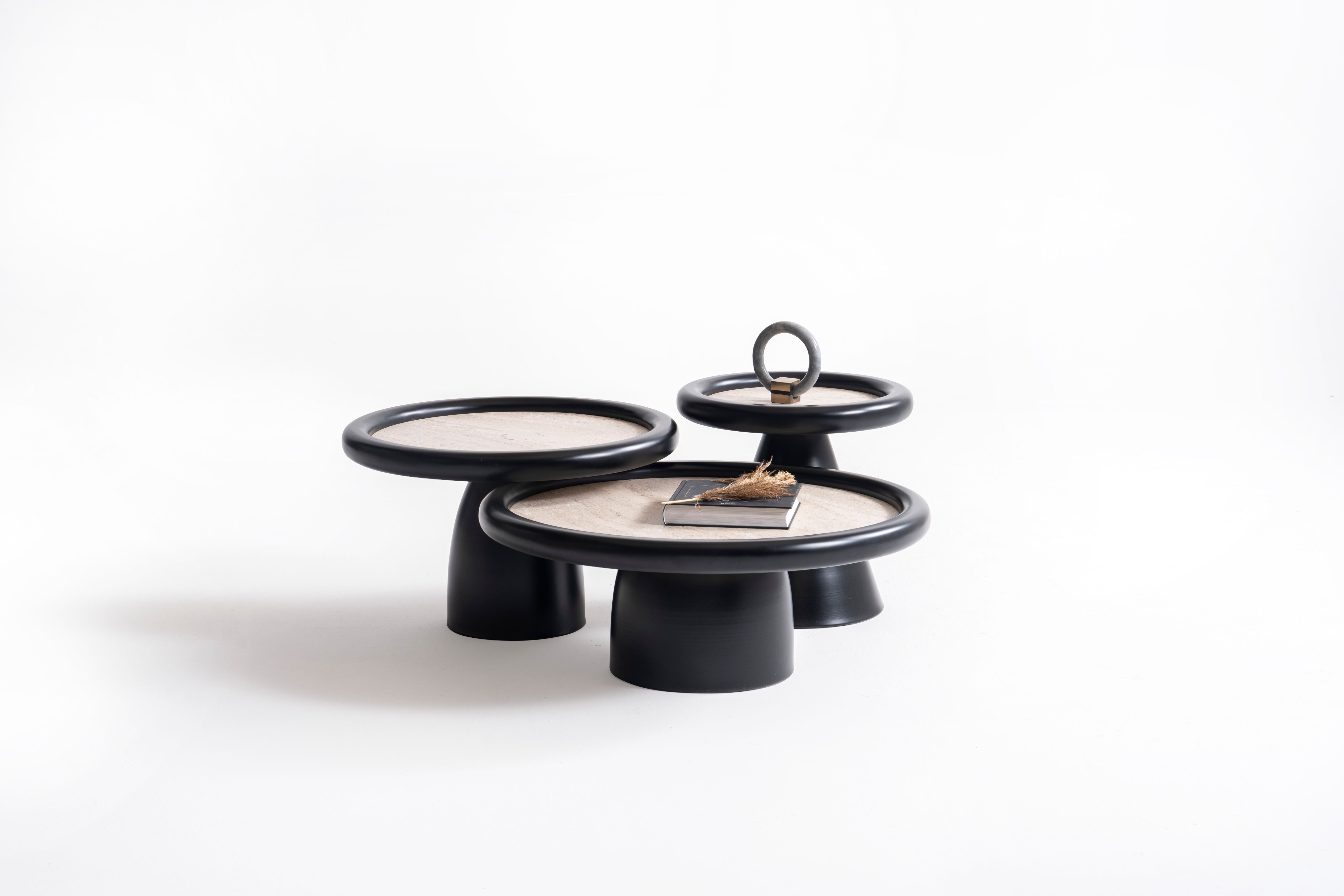 Black Travertine 3-Piece Coffee Table Set