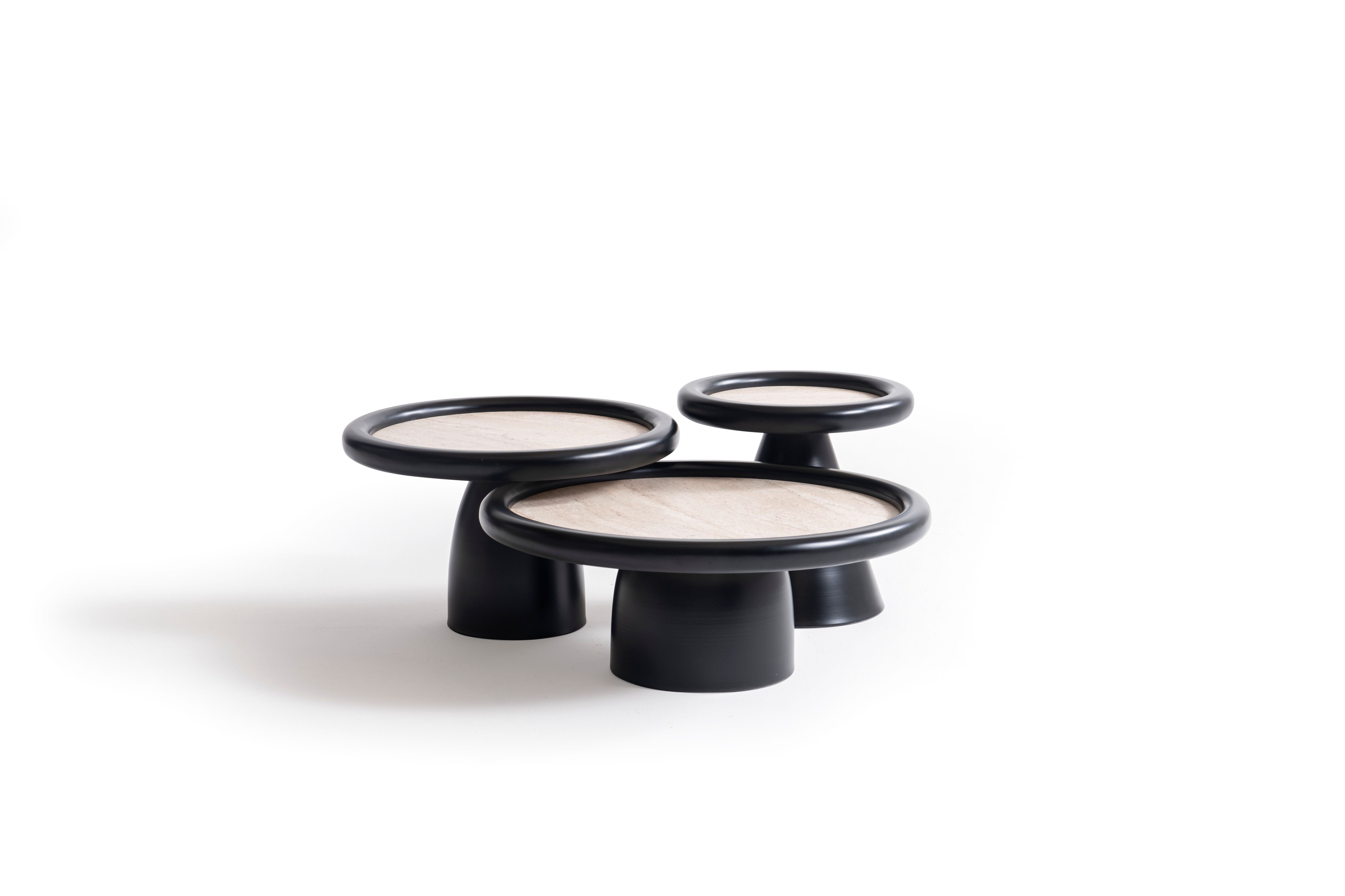 Black Travertine 3-Piece Coffee Table Set, view 2