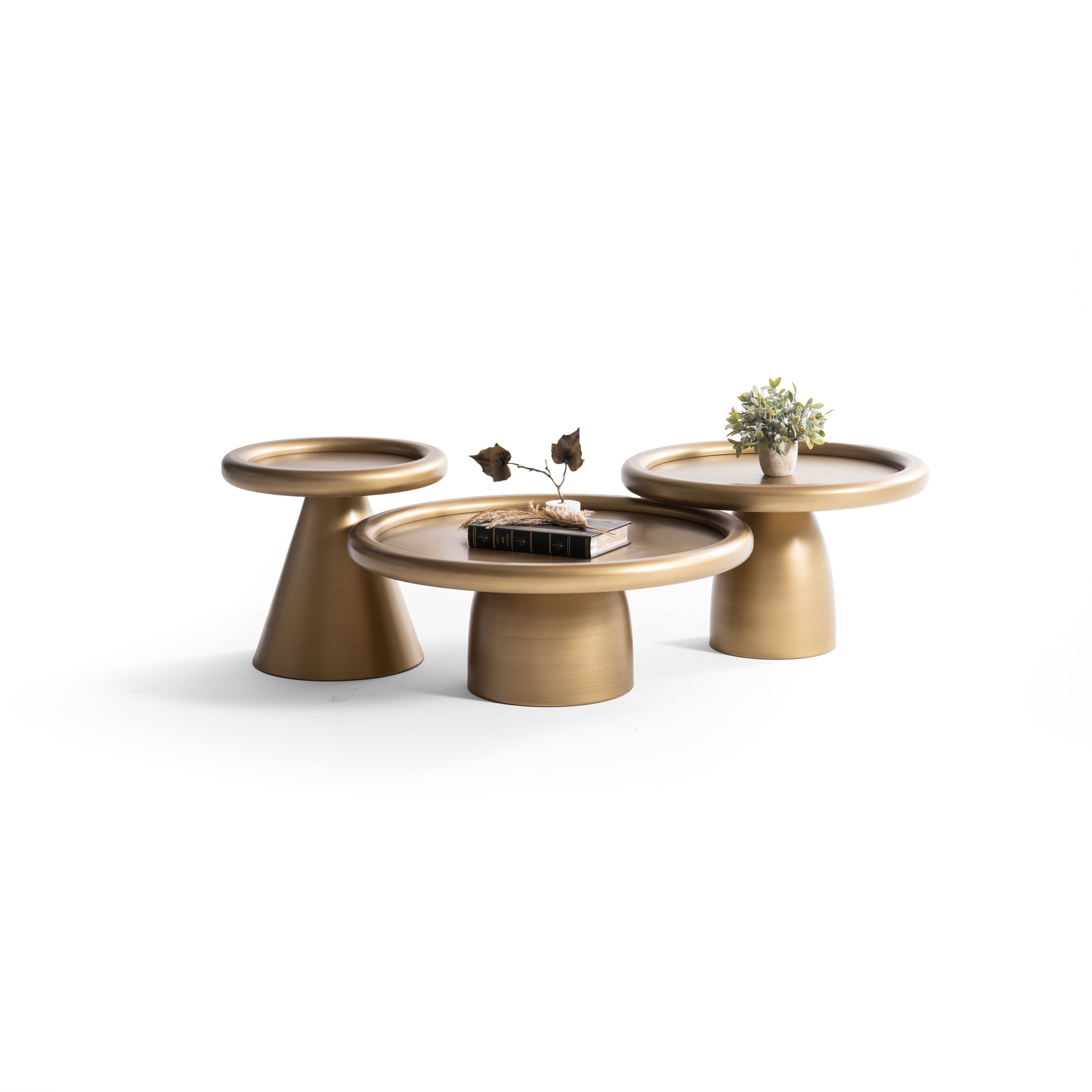 Gold Pedestal 3-Piece Coffee Table Set, view 3