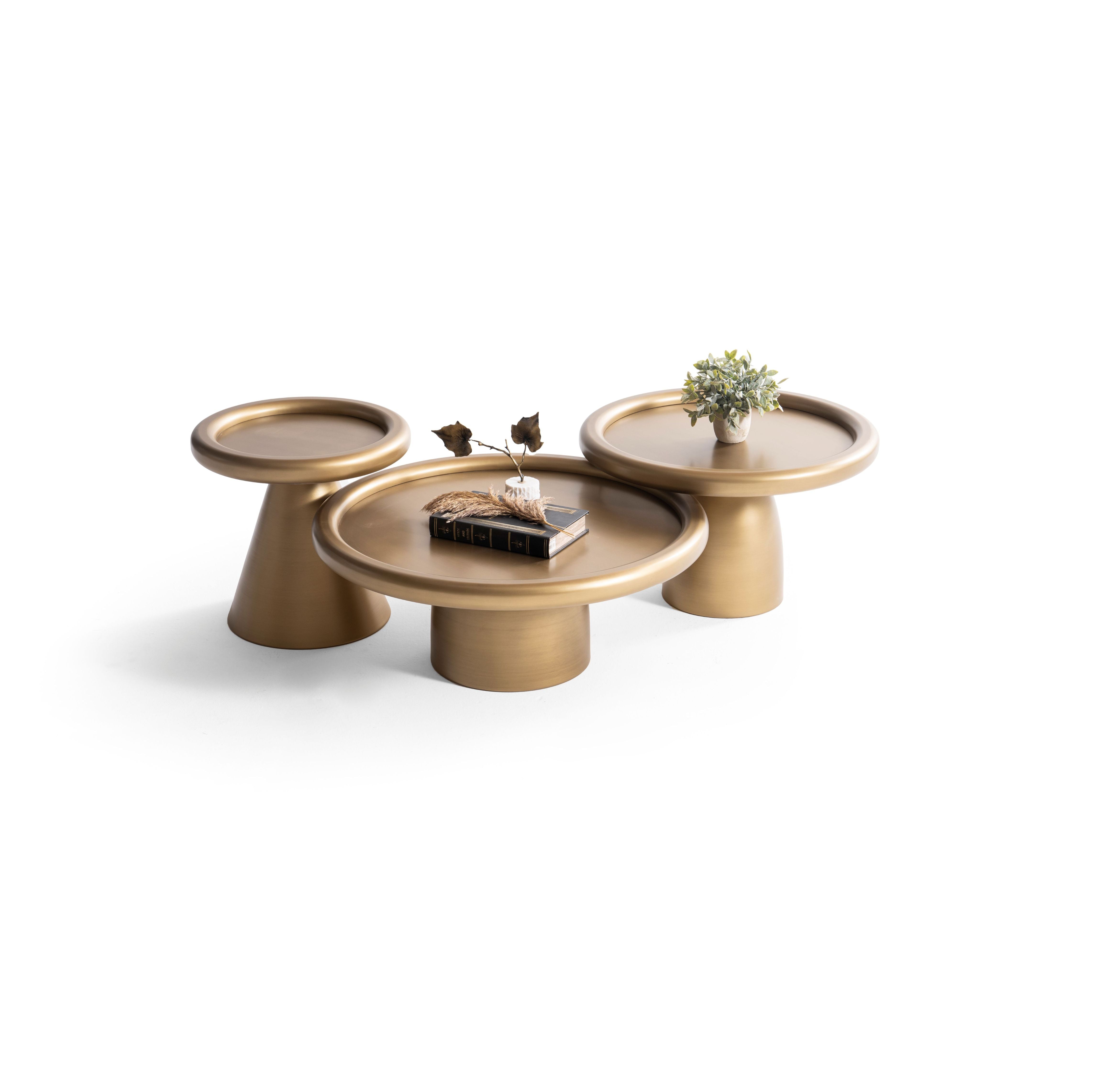 Gold Pedestal 3-Piece Coffee Table Set