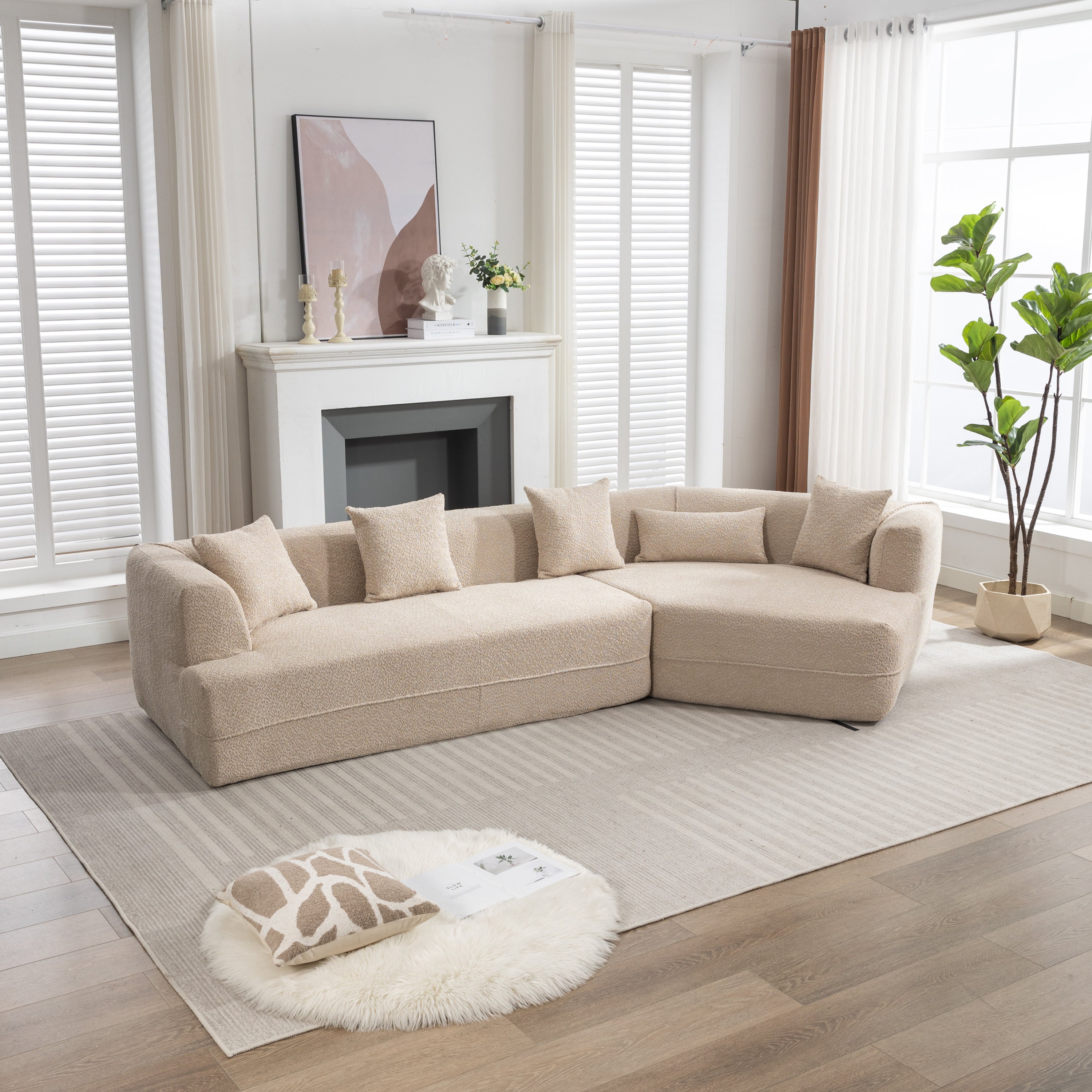 Modular Sectional Living Room Sofa Set, Modern Minimalist Style Couch, Upholstered Sleeper Sofa for Living Room, Bedroom, Salon, 2 PC Free Combination ,Anti-wrinkle,Boucle fabric,Light Brown