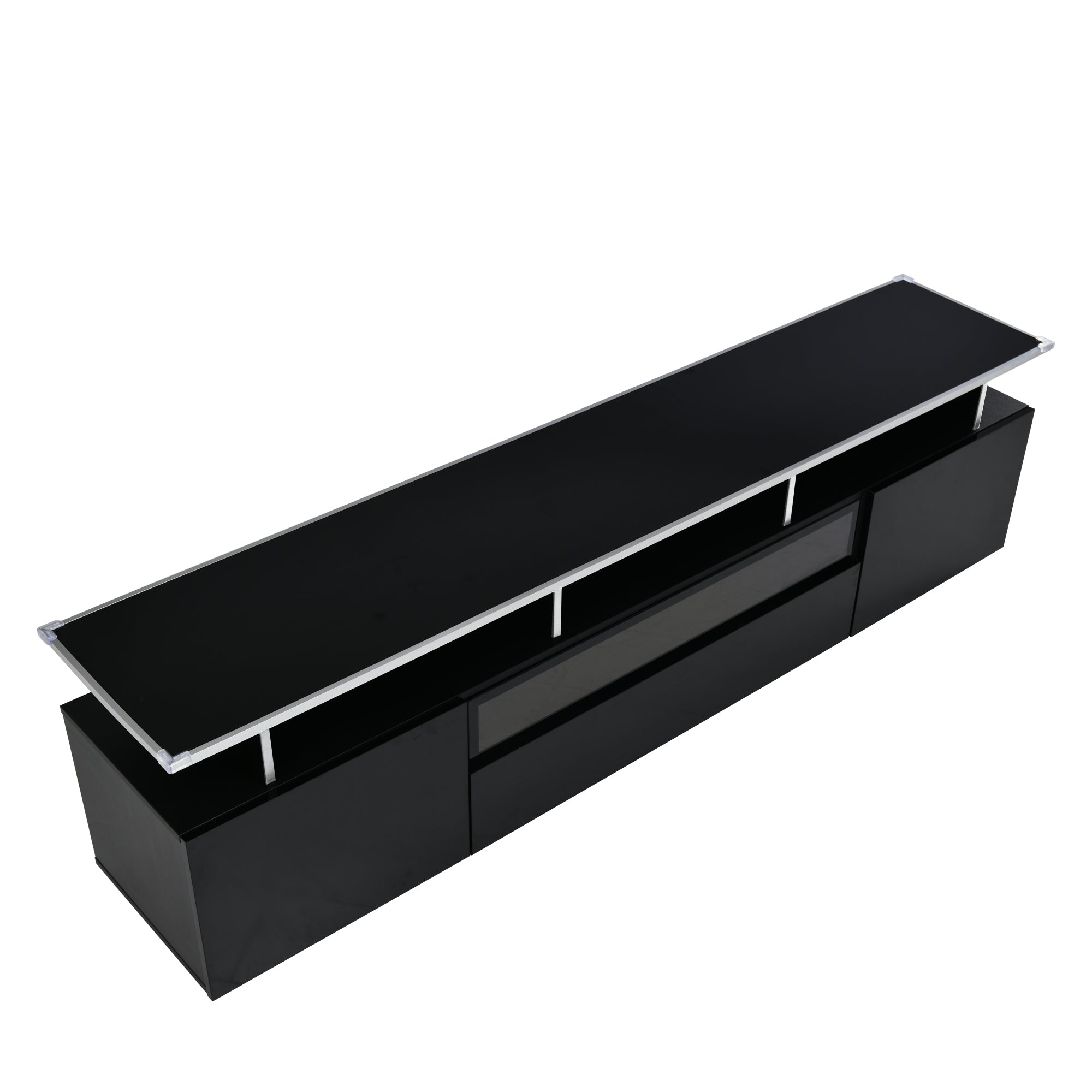 ON-TREND Modern TV Stand with Push to Open Doors, UV High-Gloss Entertainment Center with Acrylic Board for TVs Up to 80", Stylish TV Cabinet with LED Color Changing Lights for Living Room, Black