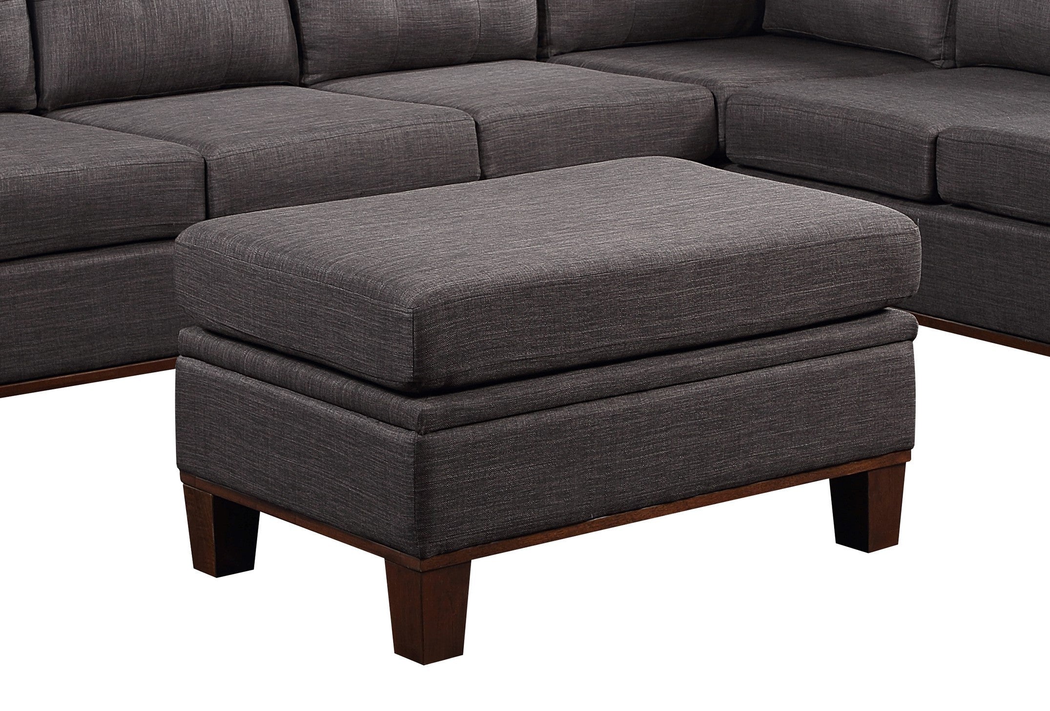 Hilo Dark Gray Fabric Reversible Sectional Sofa with Dropdown Armrest, Cupholder, and Storage Ottoman