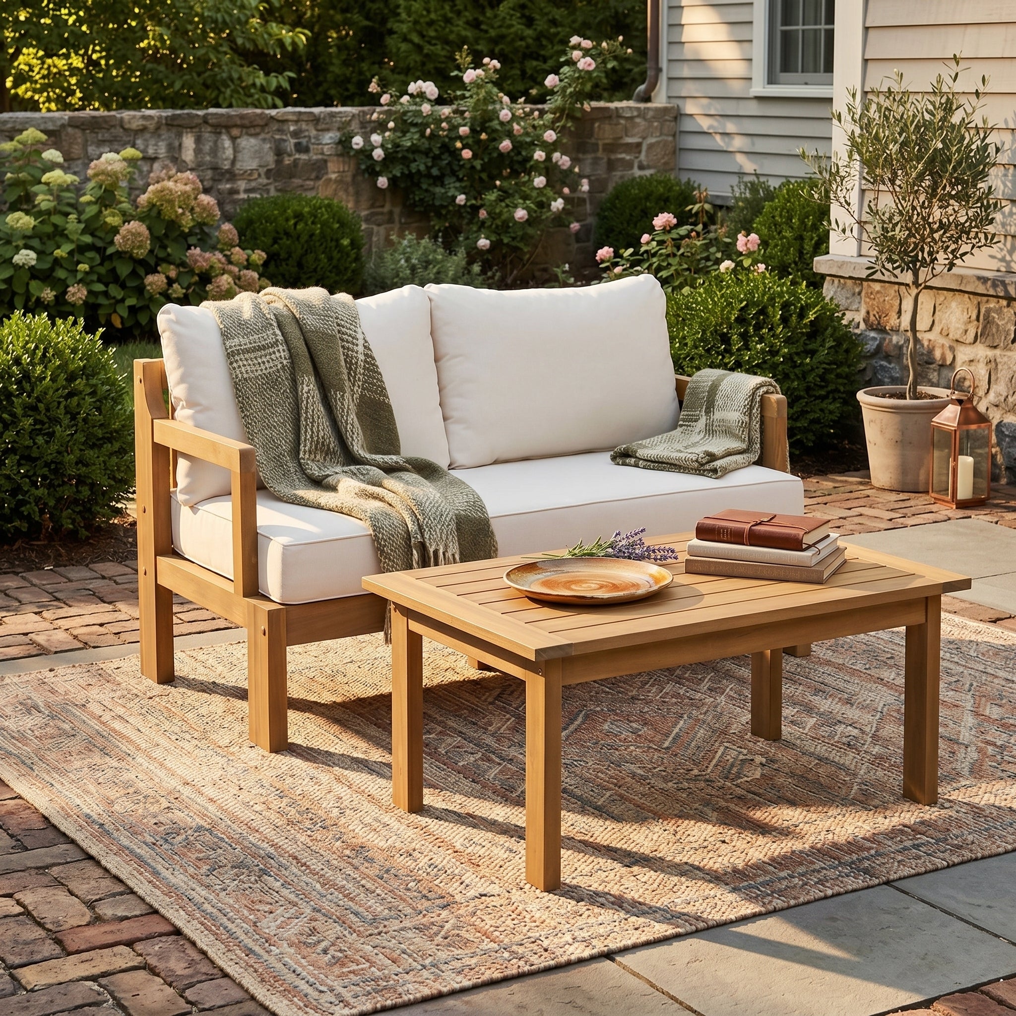 Outdoor 2-piece Acacia Wood Patio Chat Set