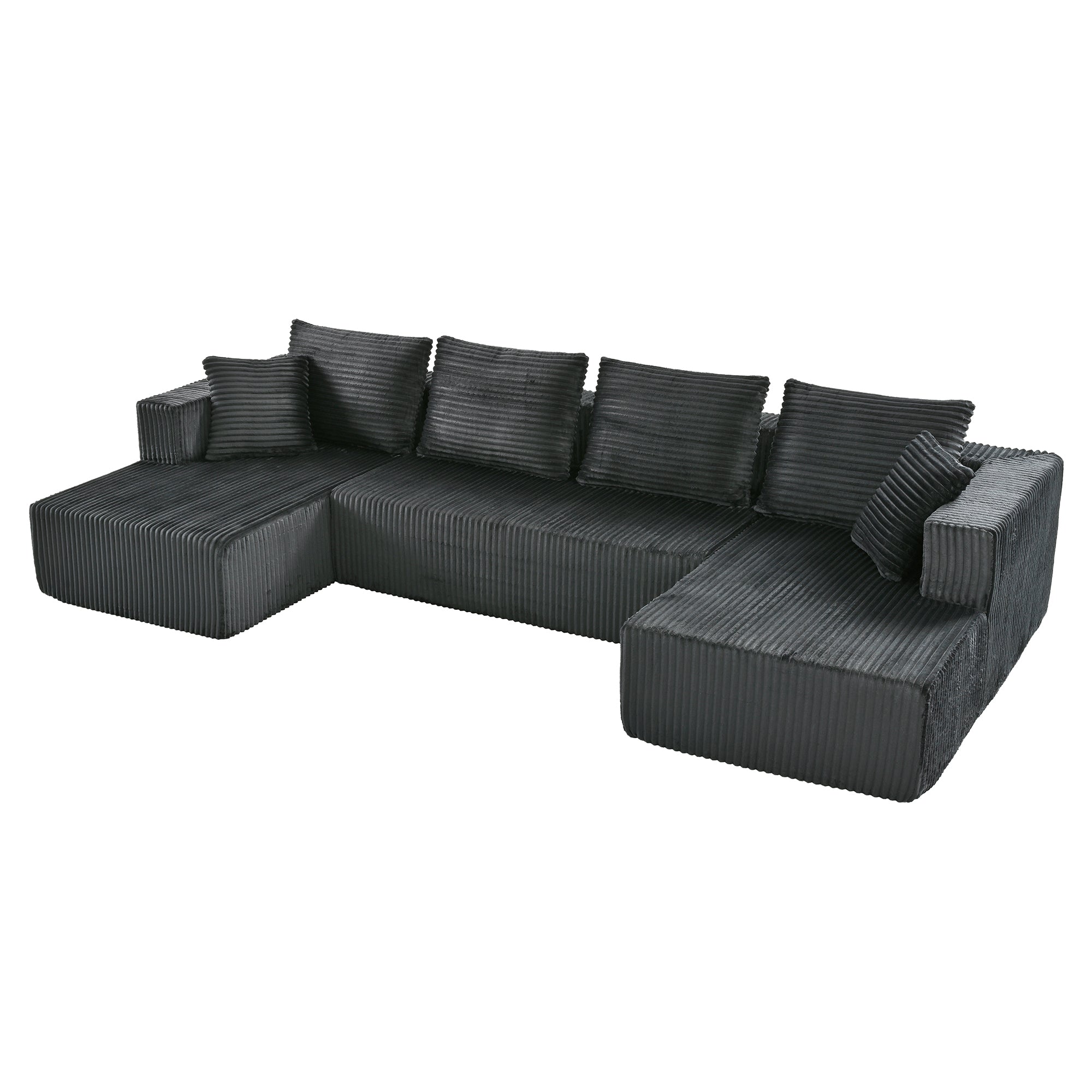 Modular U-Shaped Corduroy Sofa with Double Chaise, Oversized Deep Seat Couch in Gray, 132.1 Inch for Living Room or Apartment