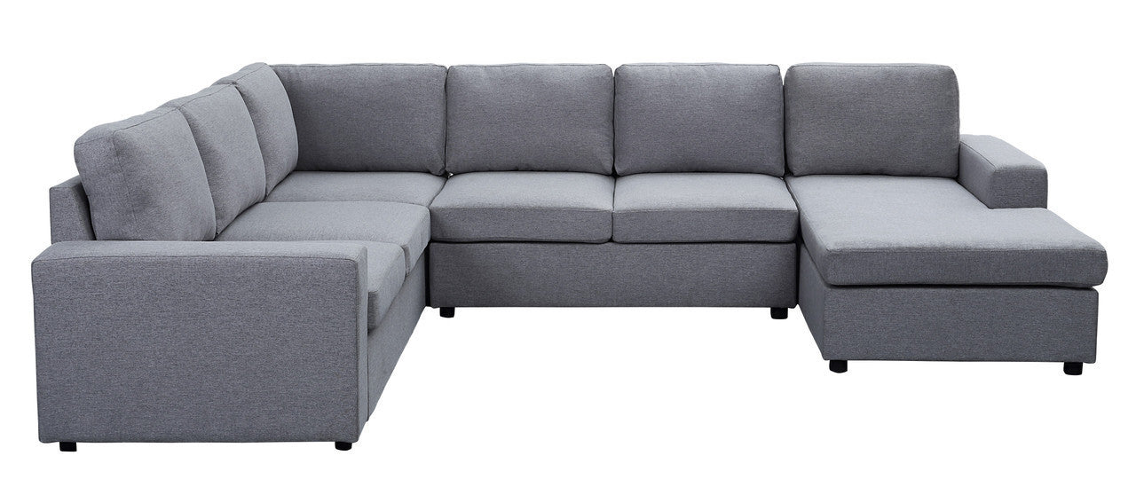 Warren Light Gray Linen 6 Seat Reversible Modular Sectional Sofa Chaise