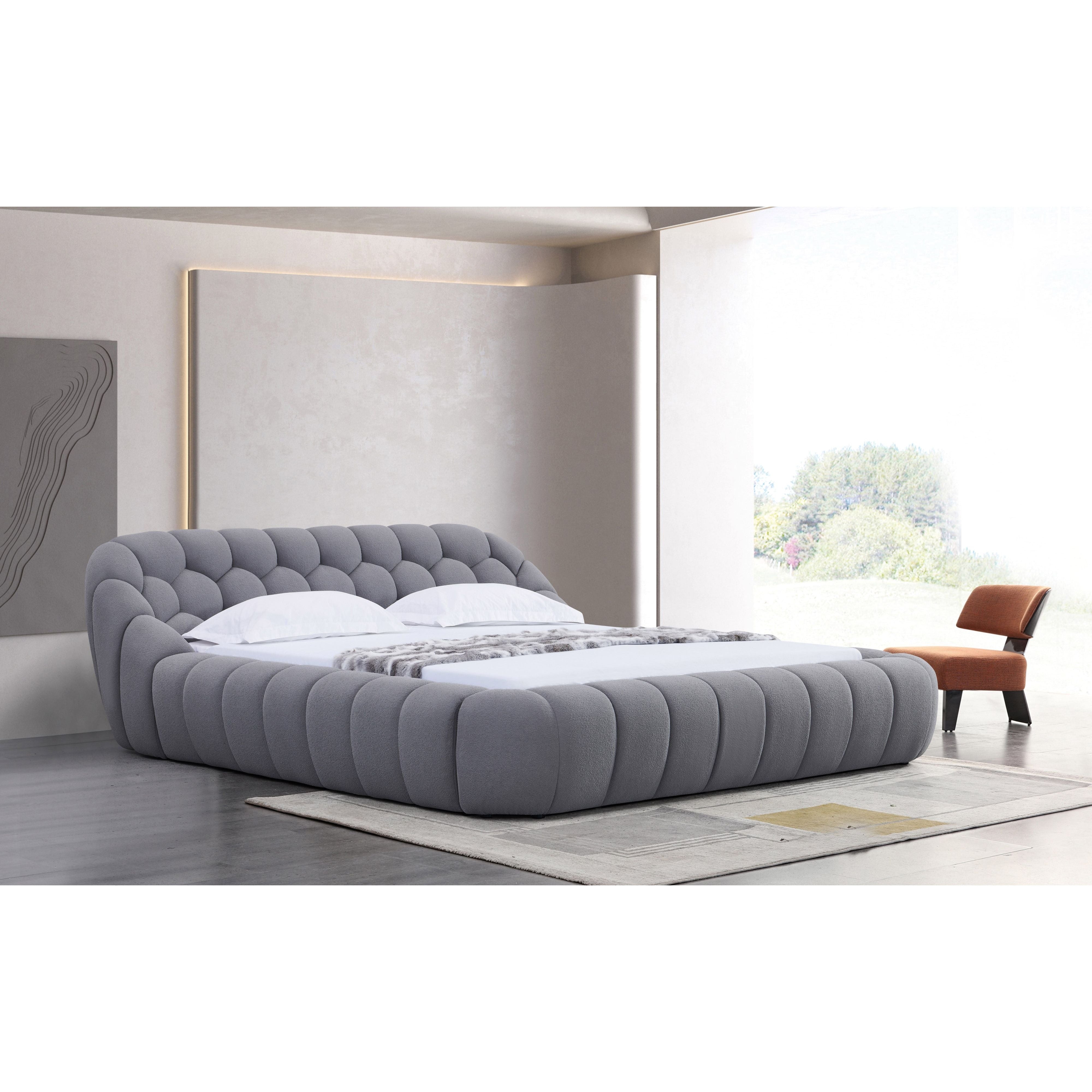 Bubbles Gray Teddy Fabric Platform Bed
