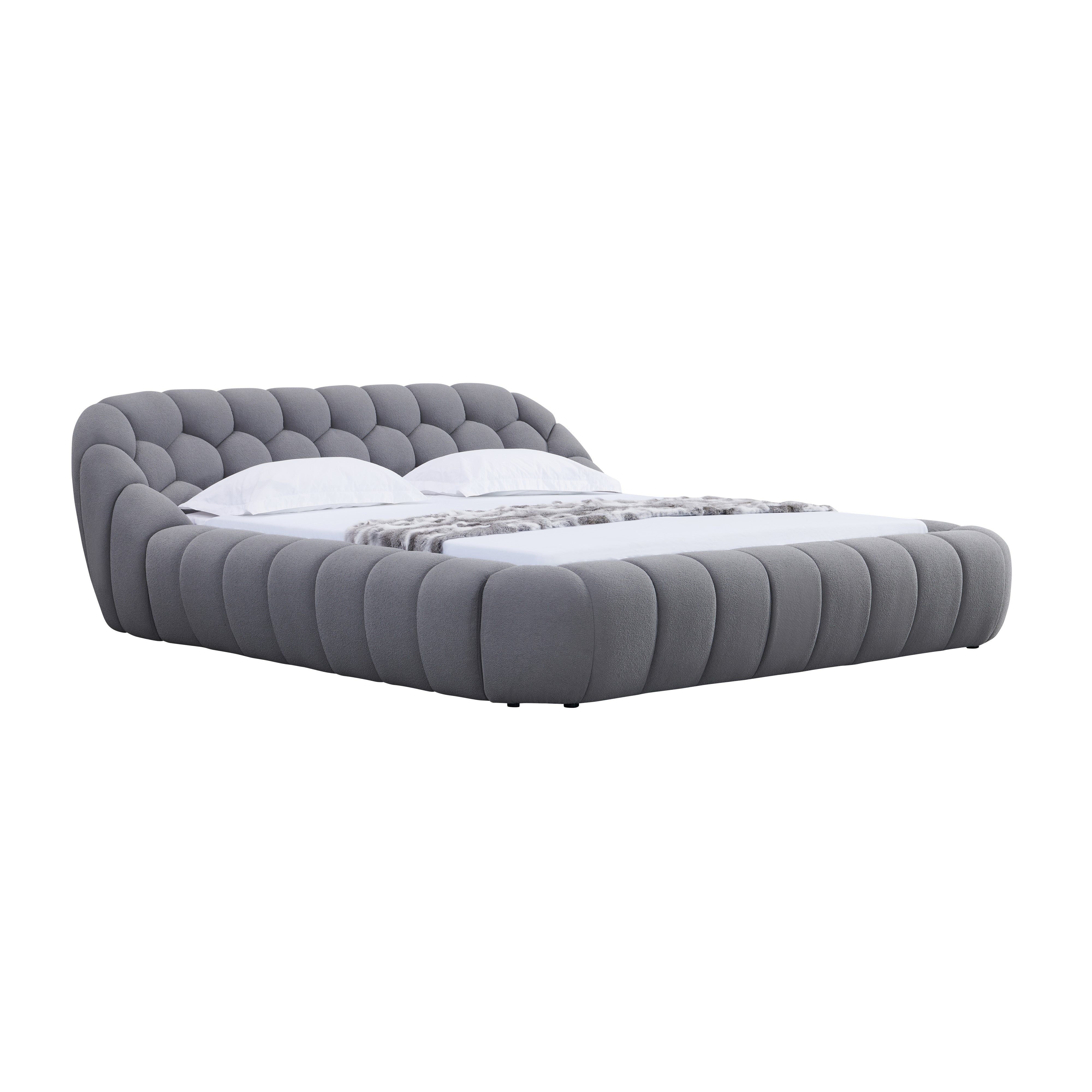 Bubbles Gray Teddy Fabric Platform Bed, view 5