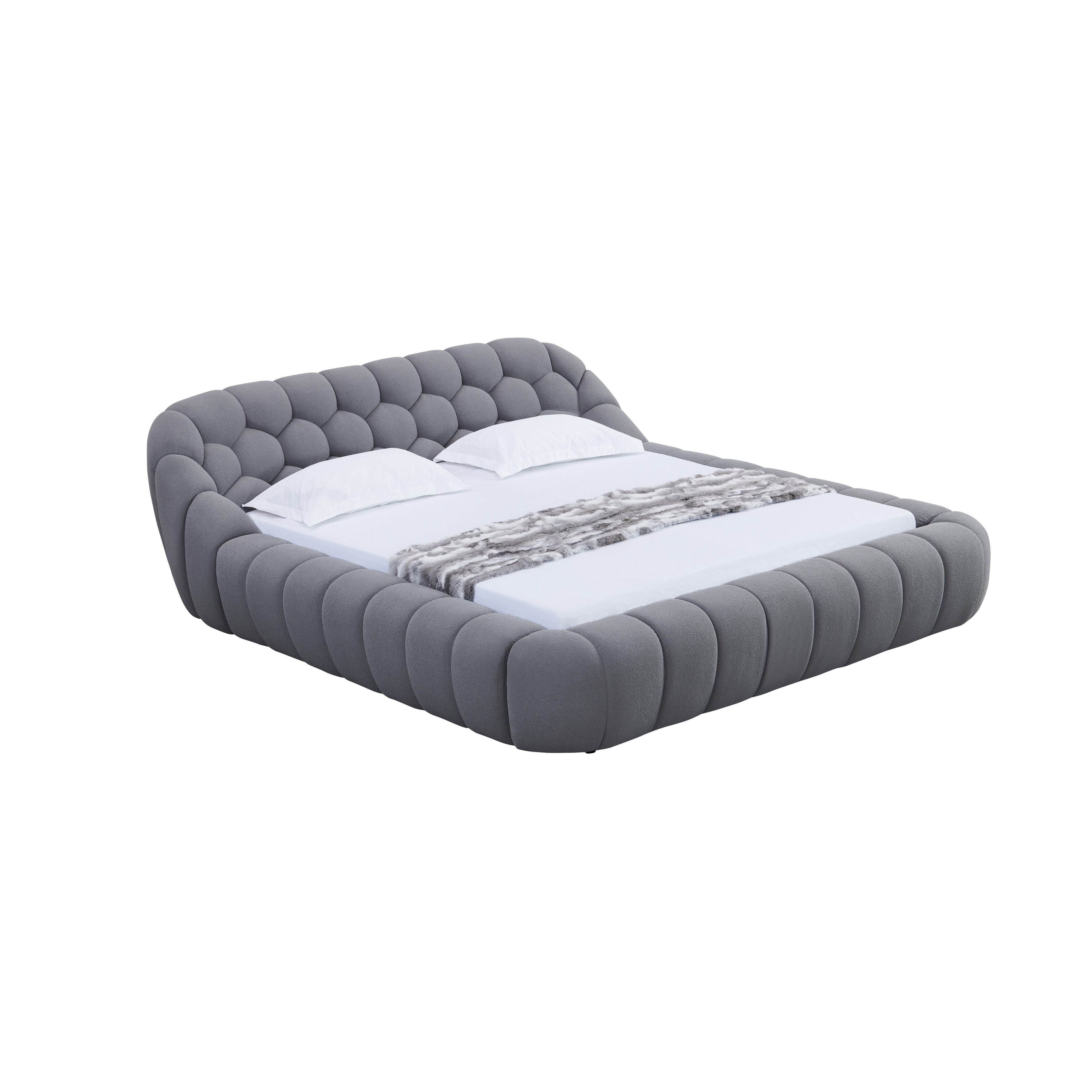 Bubbles Gray Teddy Fabric Platform Bed, view 6
