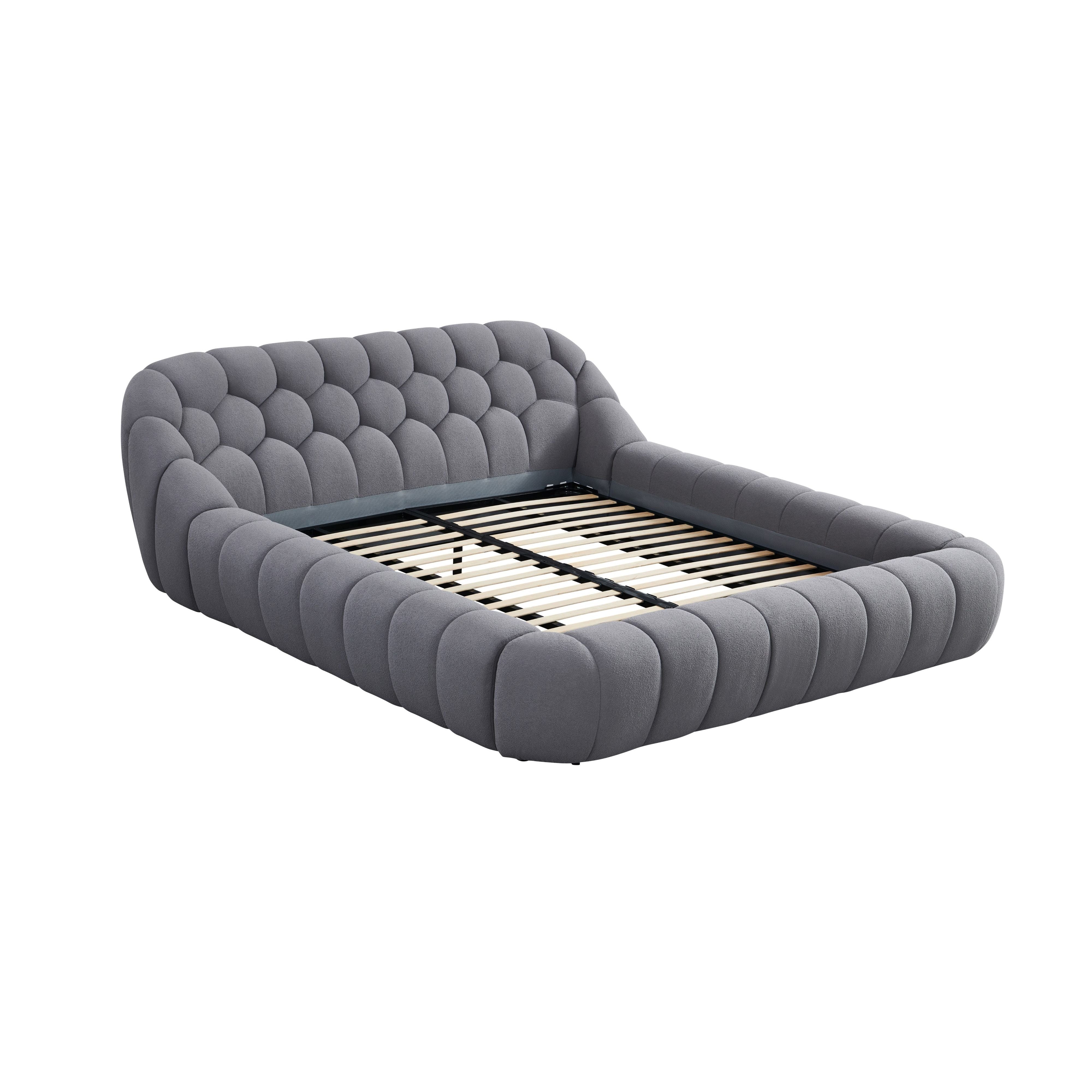 Bubbles Gray Teddy Fabric Platform Bed, view 2