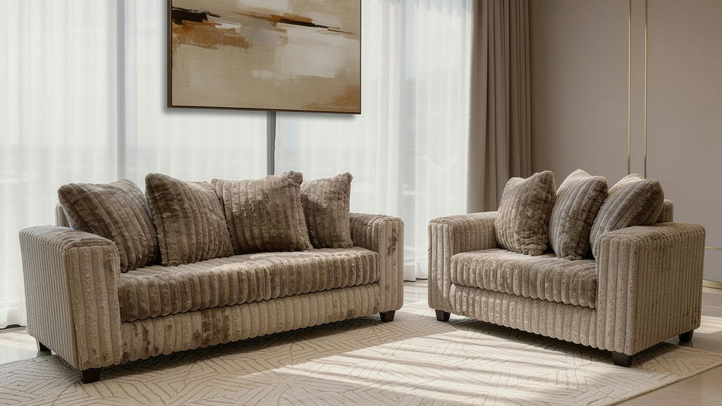 Gia Mocha Corduroy Sofa and Loveseat Set